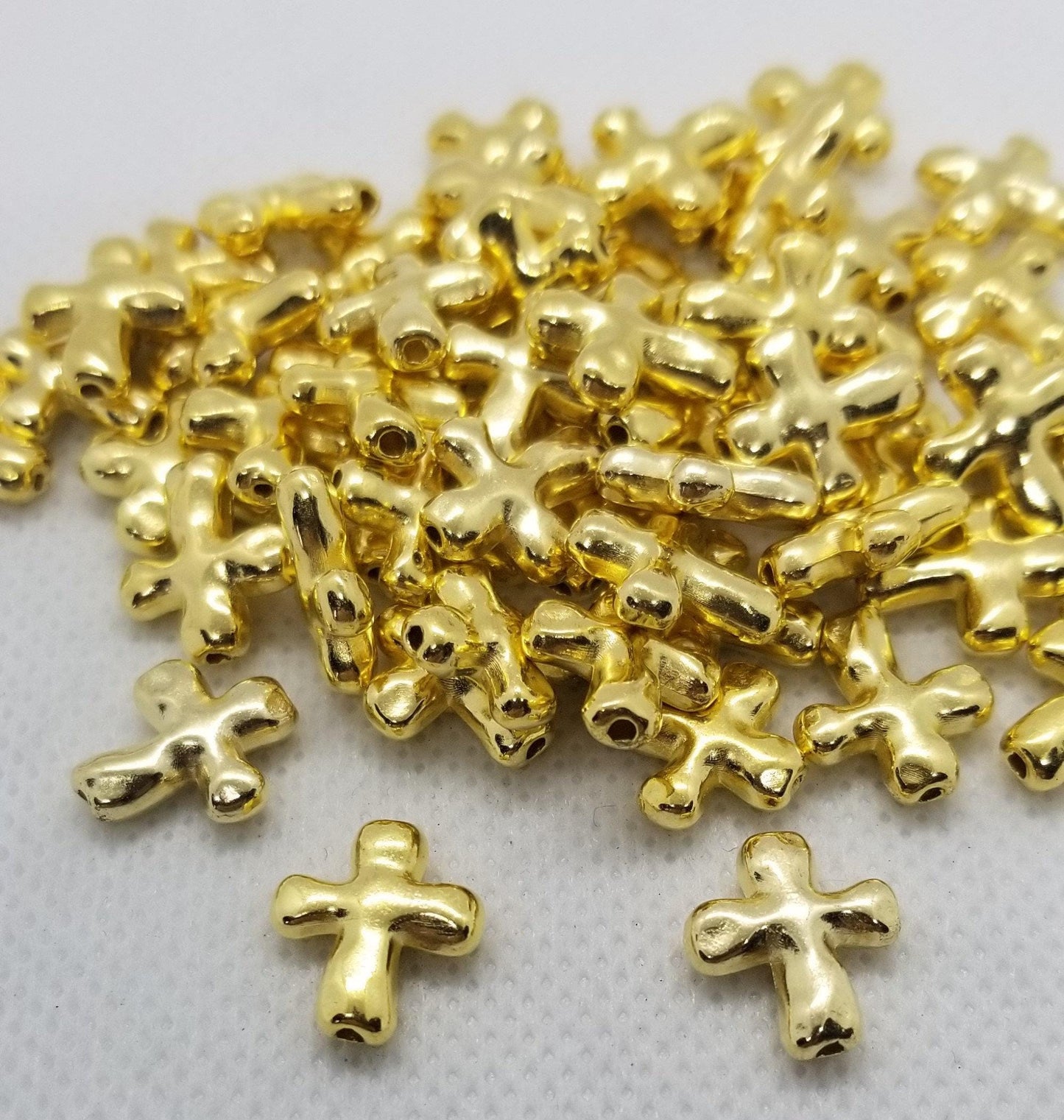 5 pcs Golden Cross Spacer Bead, Tibetan Style Alloy, Lead, Nickel, Cadmium Free, Golden colour, 14x12.5x4mm, Hole 1mm
