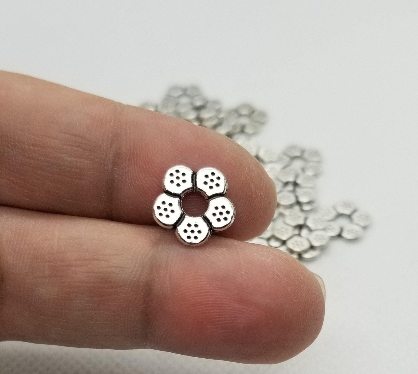 20 pieces Flower Spacer Beads, Tibetan Style Alloy, Lead, Nickel Free, Flower Shape, Antique Silver or Gold, 12x13x1mm, Hole 3.5mm