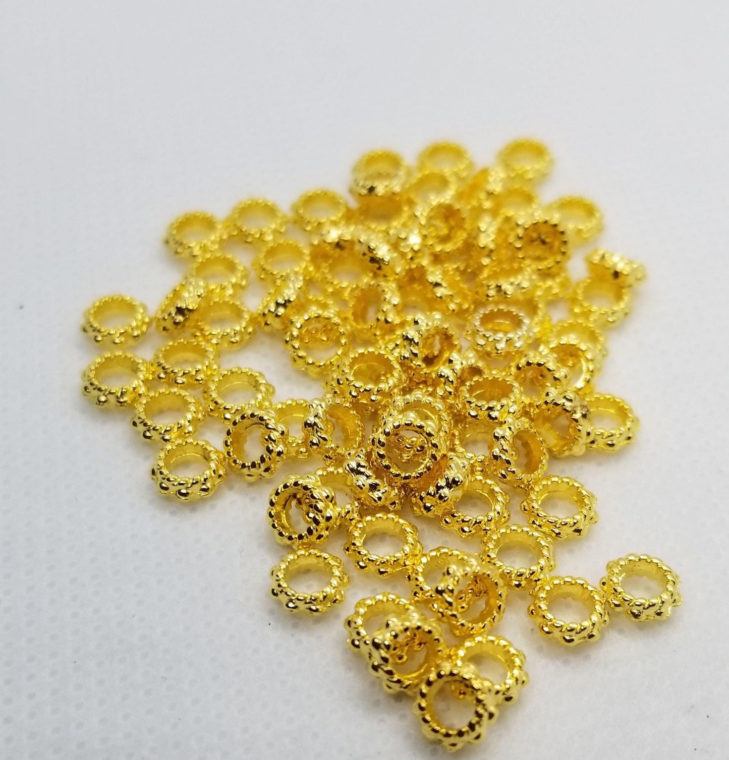 25 pieces Gold tone Spacer, Tibetan Style Alloy Spacer Beads, Lead, Cadmium free, Ring, Donut, Golden, 6mm x 3mm, hole 3mm