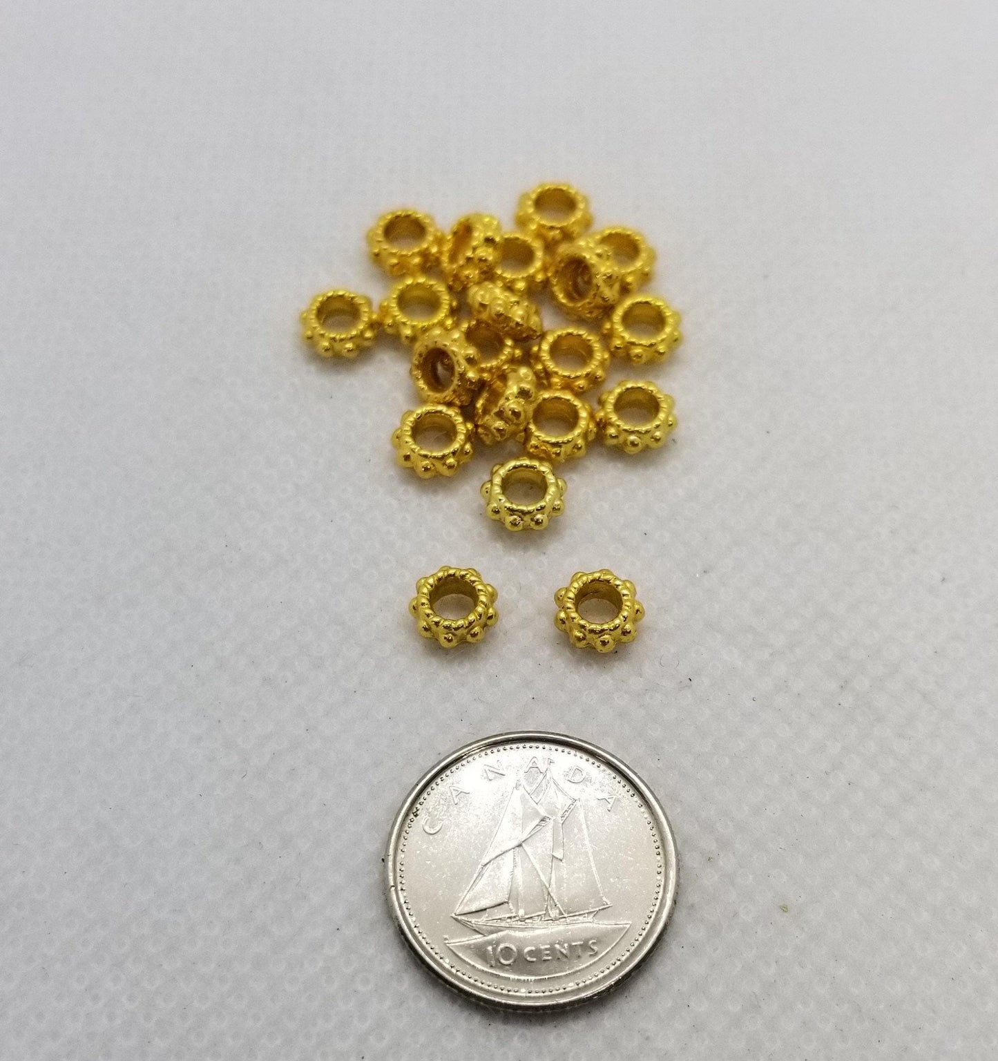 25 pieces Gold tone Spacer, Tibetan Style Alloy Spacer Beads, Lead, Cadmium free, Ring, Donut, Golden, 6mm x 3mm, hole 3mm