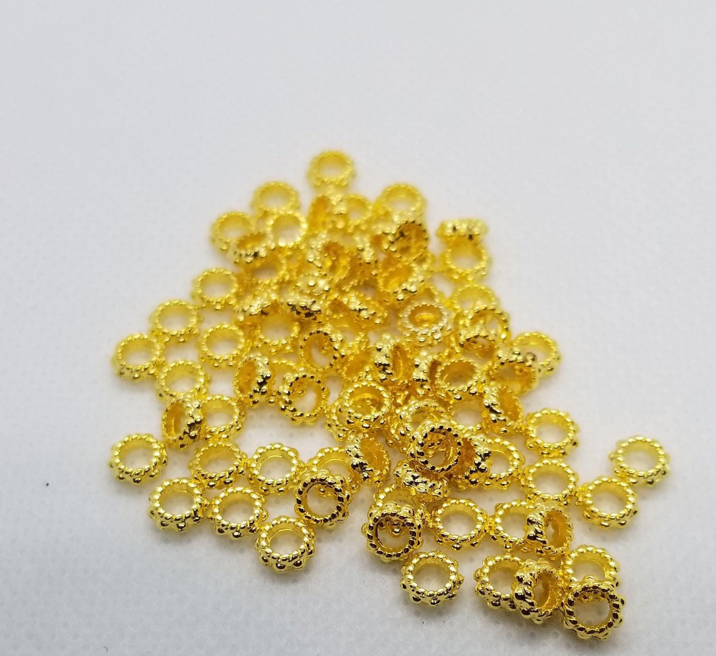 25 pieces Gold tone Spacer, Tibetan Style Alloy Spacer Beads, Lead, Cadmium free, Ring, Donut, Golden, 6mm x 3mm, hole 3mm