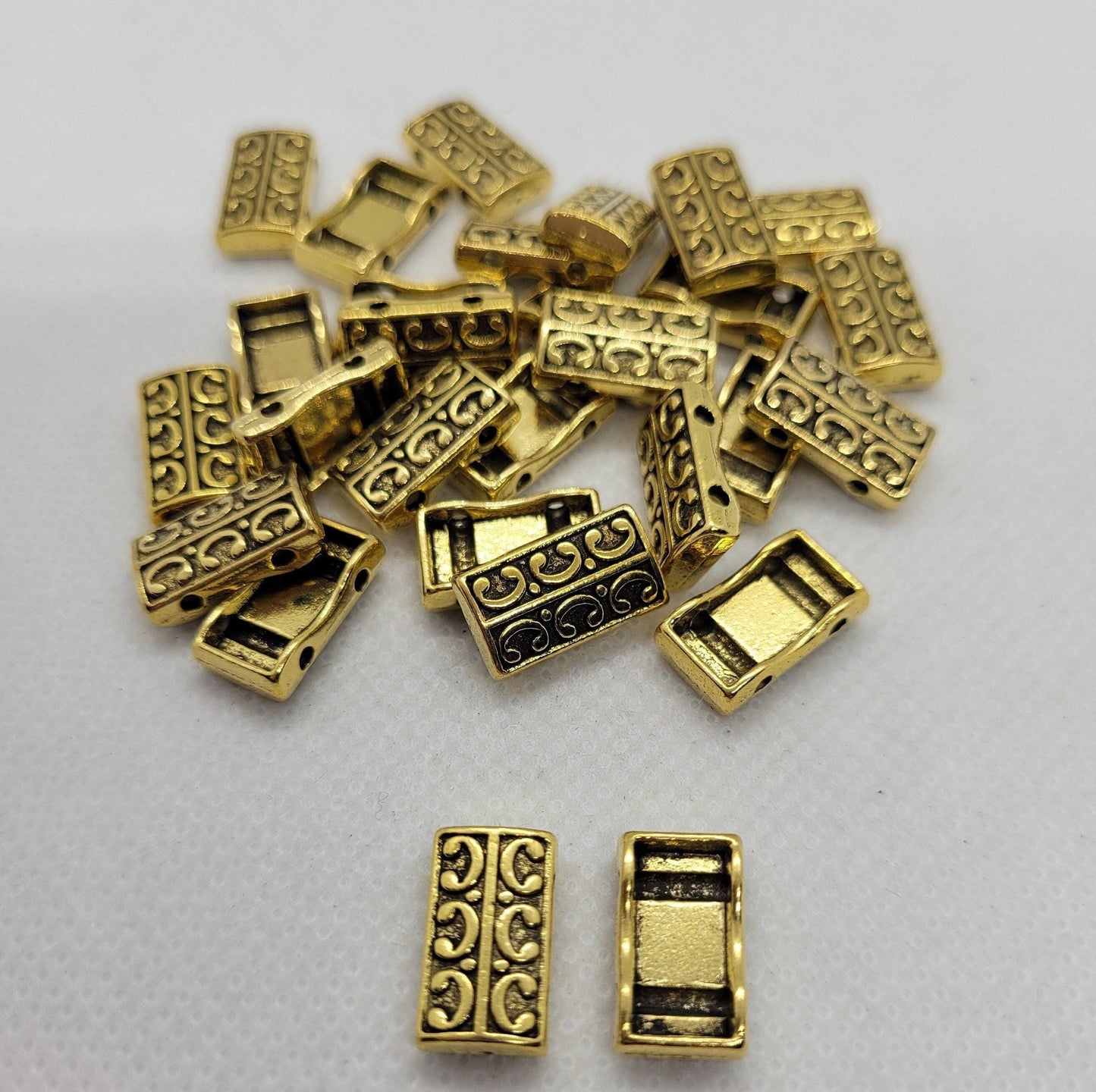 10 pieces Antique Gold Multi Strand Spacer, 2 Strand Spacer, Rectangle, Lead and Cadmium Free, Antique Golden, 14x8x3mm, Hole 2mm