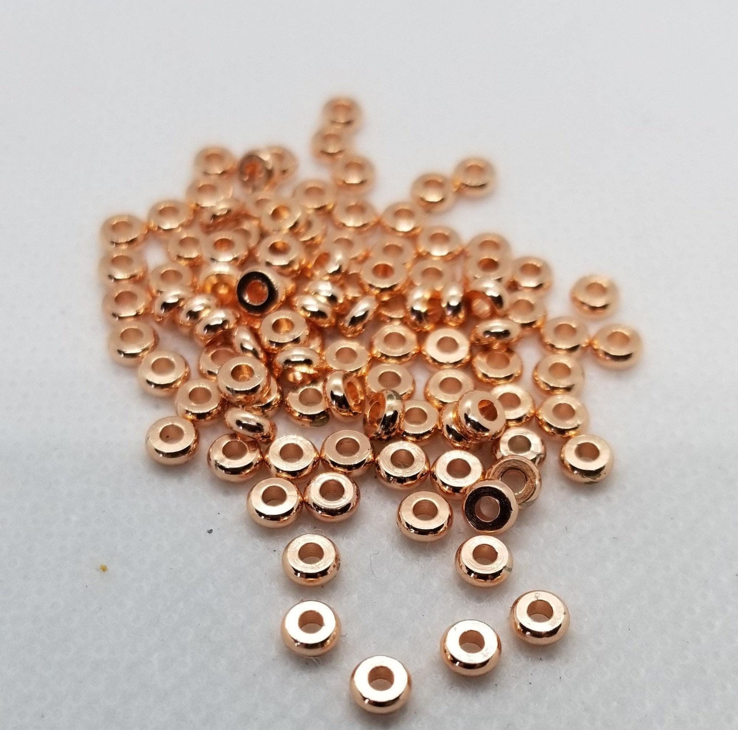 50 pieces 4mm Flat Round Spacers, Brass Alloy, Lead, Cadmium, Nickel Free, Rose Gold, Silver, Gold, 4x1.5mm, Hole 1.5mm
