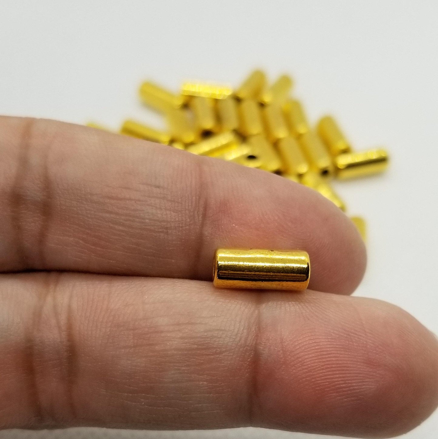 10 pieces Golden Tube Spacer Bead, Tibetan Style Alloy, Lead, Cadmium, Nickel Free, 11.5x5mm, Large Hole 2.5mm
