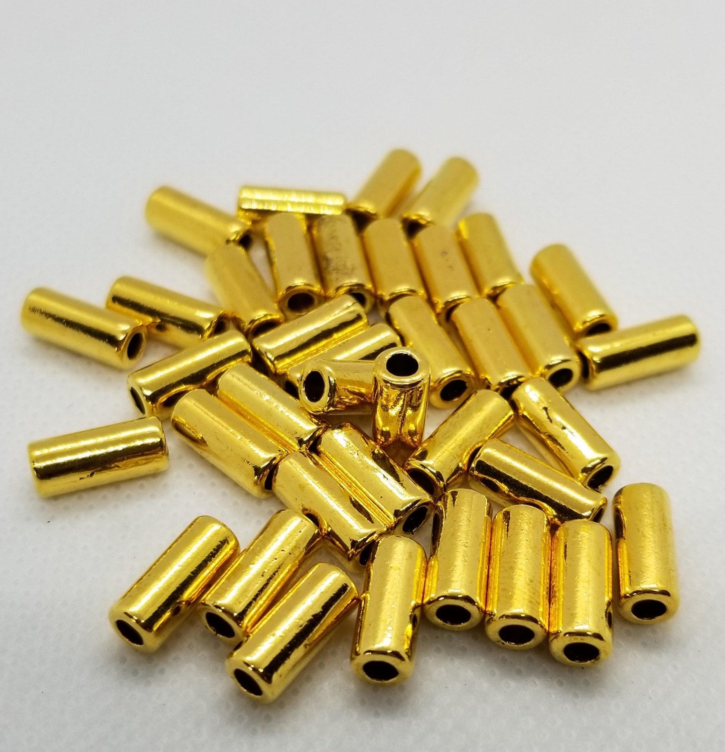 10 pieces Golden Tube Spacer Bead, Tibetan Style Alloy, Lead, Cadmium, Nickel Free, 11.5x5mm, Large Hole 2.5mm