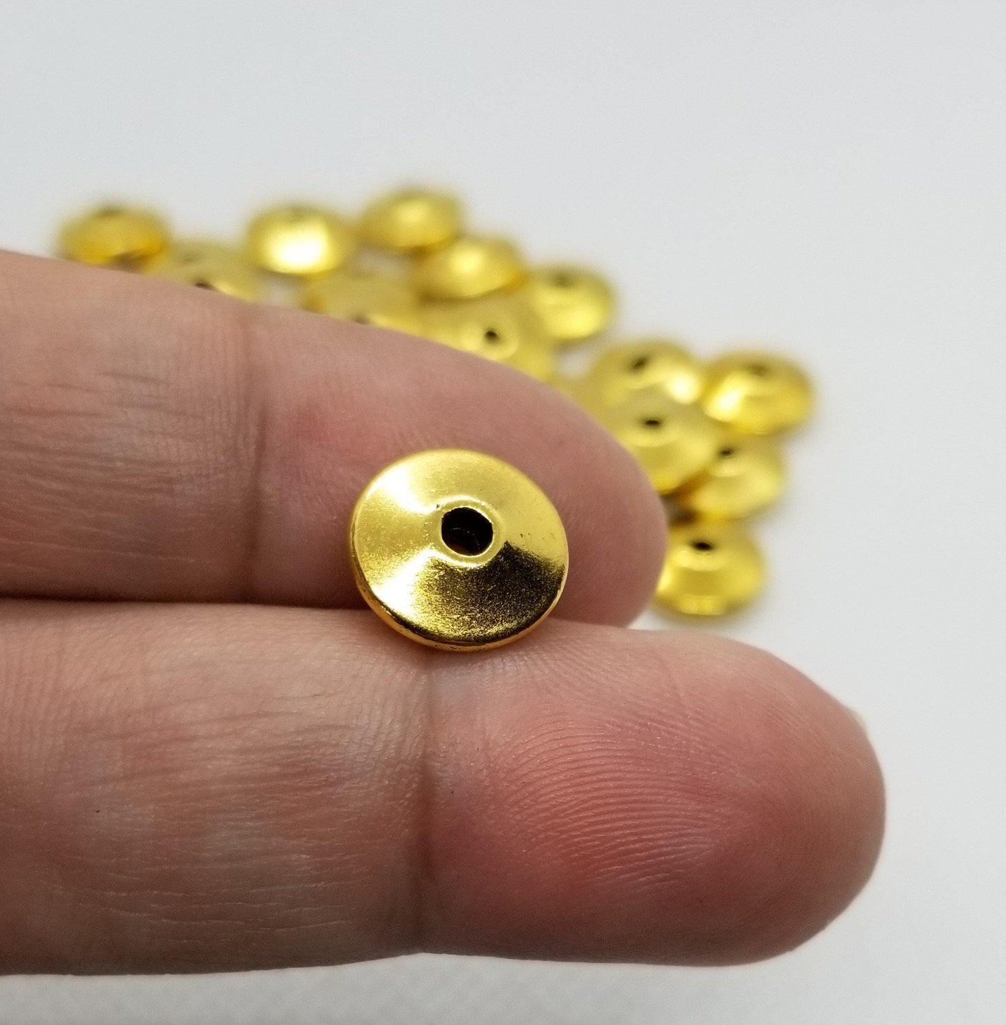 10 pieces Golden Bicone Disc, Tibetan Style Alloy Bead, Lead Free & Cadmium Free, 11.5x11.5x4.5mm, Hole 1.5mm