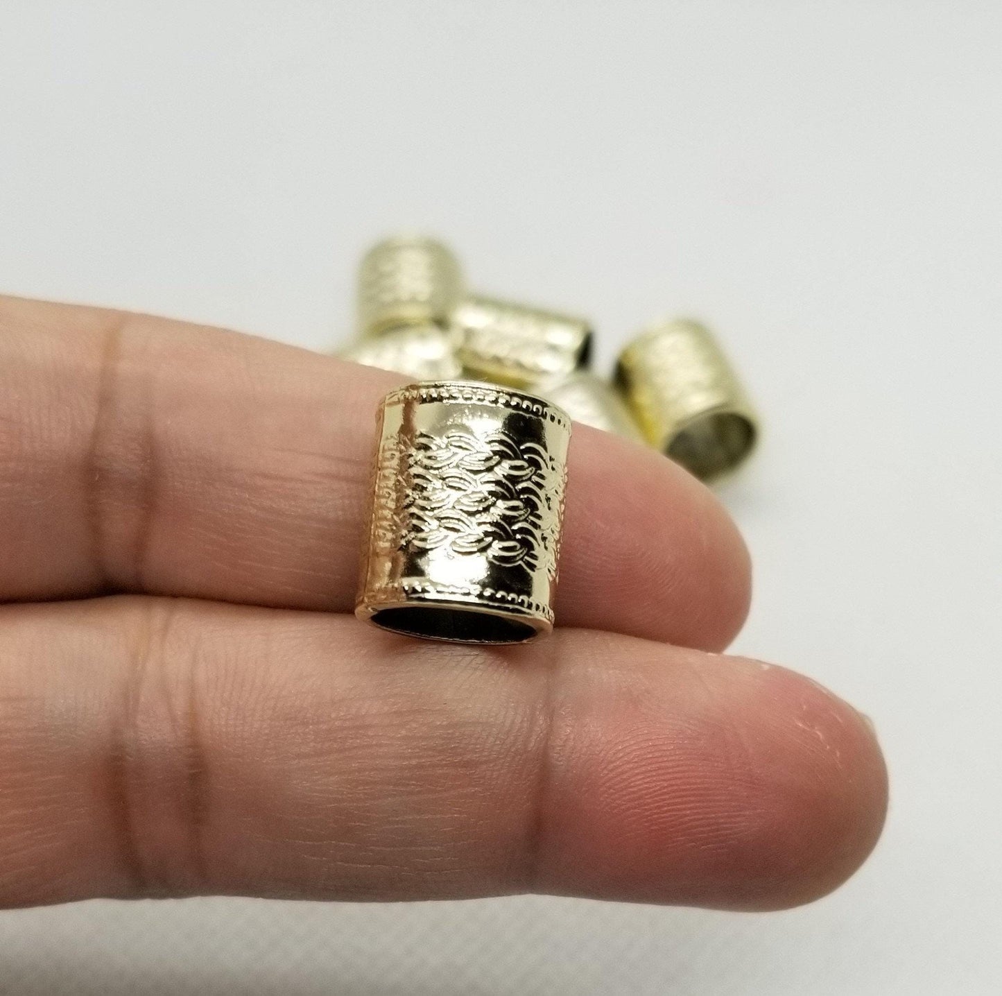 5 pcs Large Column Spacer Beads, Light Golden, Tube, 14x13mm, Large hole 10mm, DIY Craft or Macrame beads, hair jewelry or beard beads