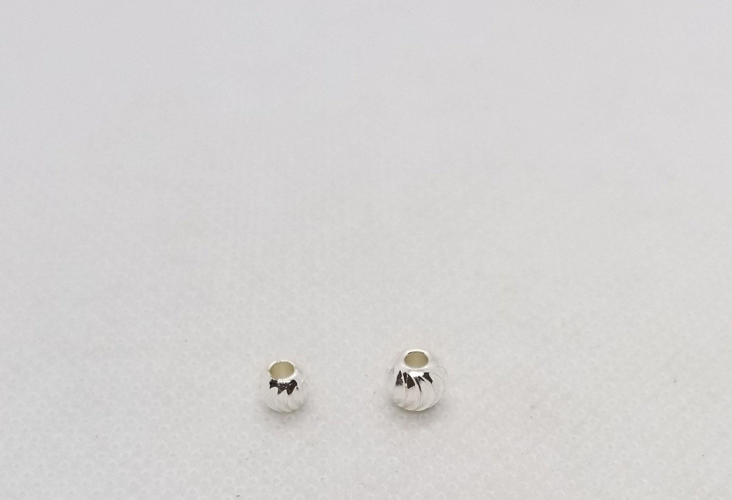 10 pieces Spiral Ridged Round Spacer Beads, Bright Silver, Cadmium Free, Lead Free, Brass, 5mm or 6mm, Hole 2mm