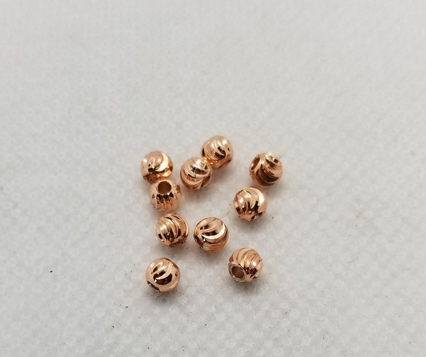 10 pieces Rose Gold Spiral Ridged Round Spacer Beads, Cadmium Free, Lead Free, Brass, 4-5-6mm, Hole 2mm