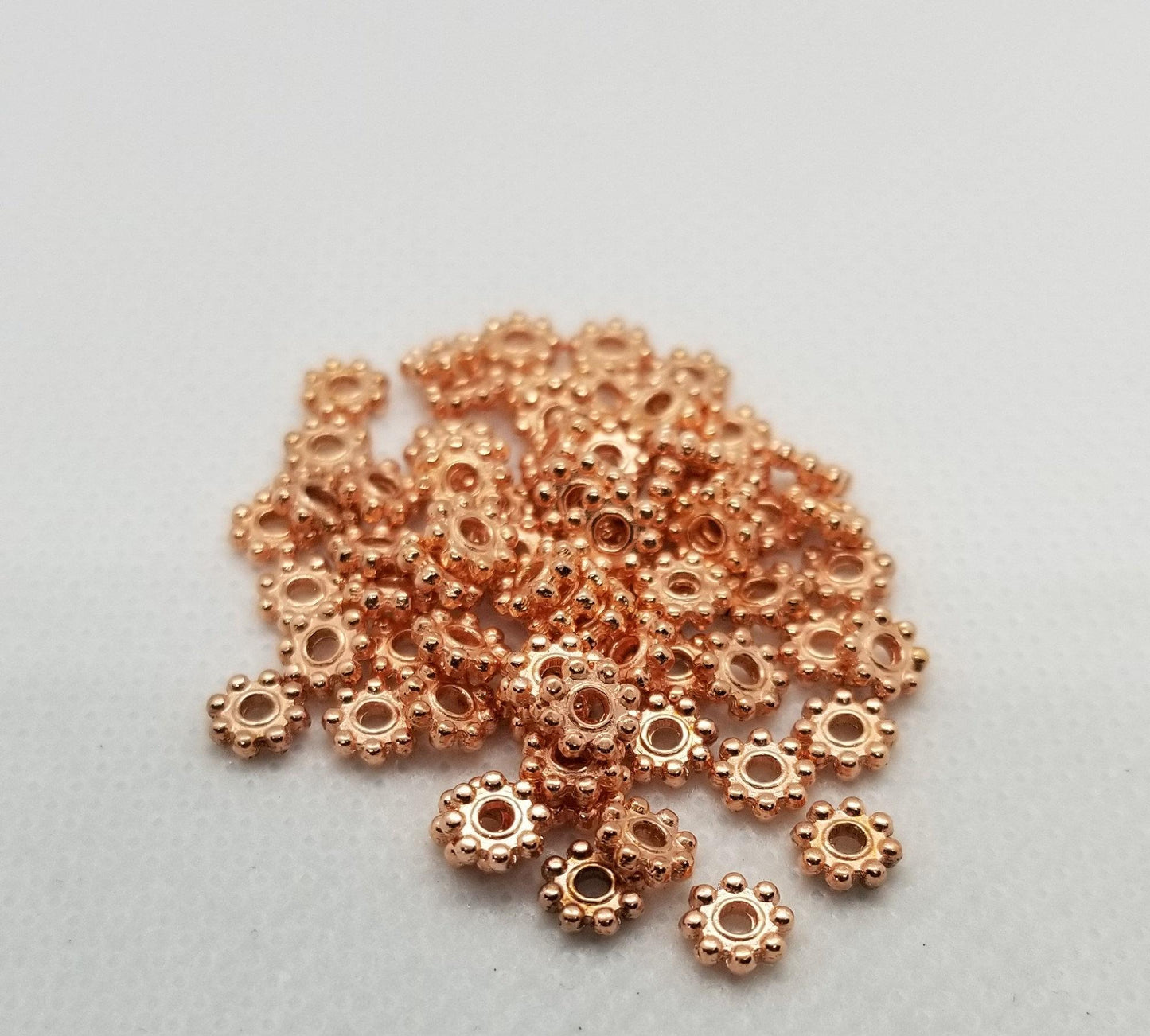 25 pieces Rose Gold Flower Spacer Beads, Brass Alloy, 5x1.5mm, Hole 1mm