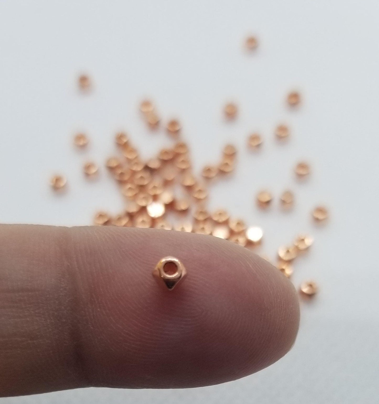 50 pieces Rose Gold Faceted Beads, Spacer beads, Hex Nut, Cadmium Free, Nickel Free, Lead Free, Rose Gold colour, 3x3mm, hole 1mm