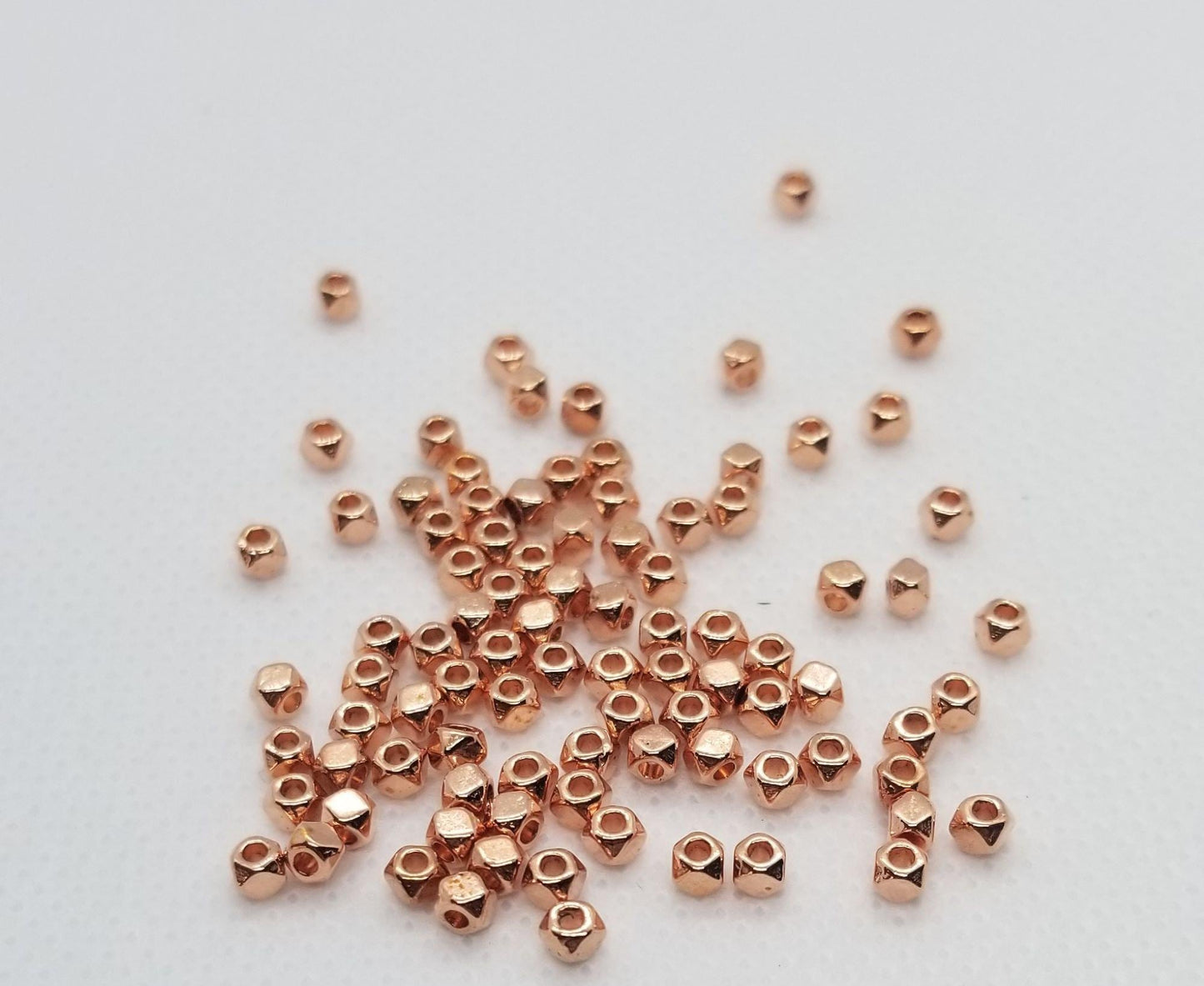 50 pieces Rose Gold Faceted Beads, Spacer beads, Hex Nut, Cadmium Free, Nickel Free, Lead Free, Rose Gold colour, 3x3mm, hole 1mm