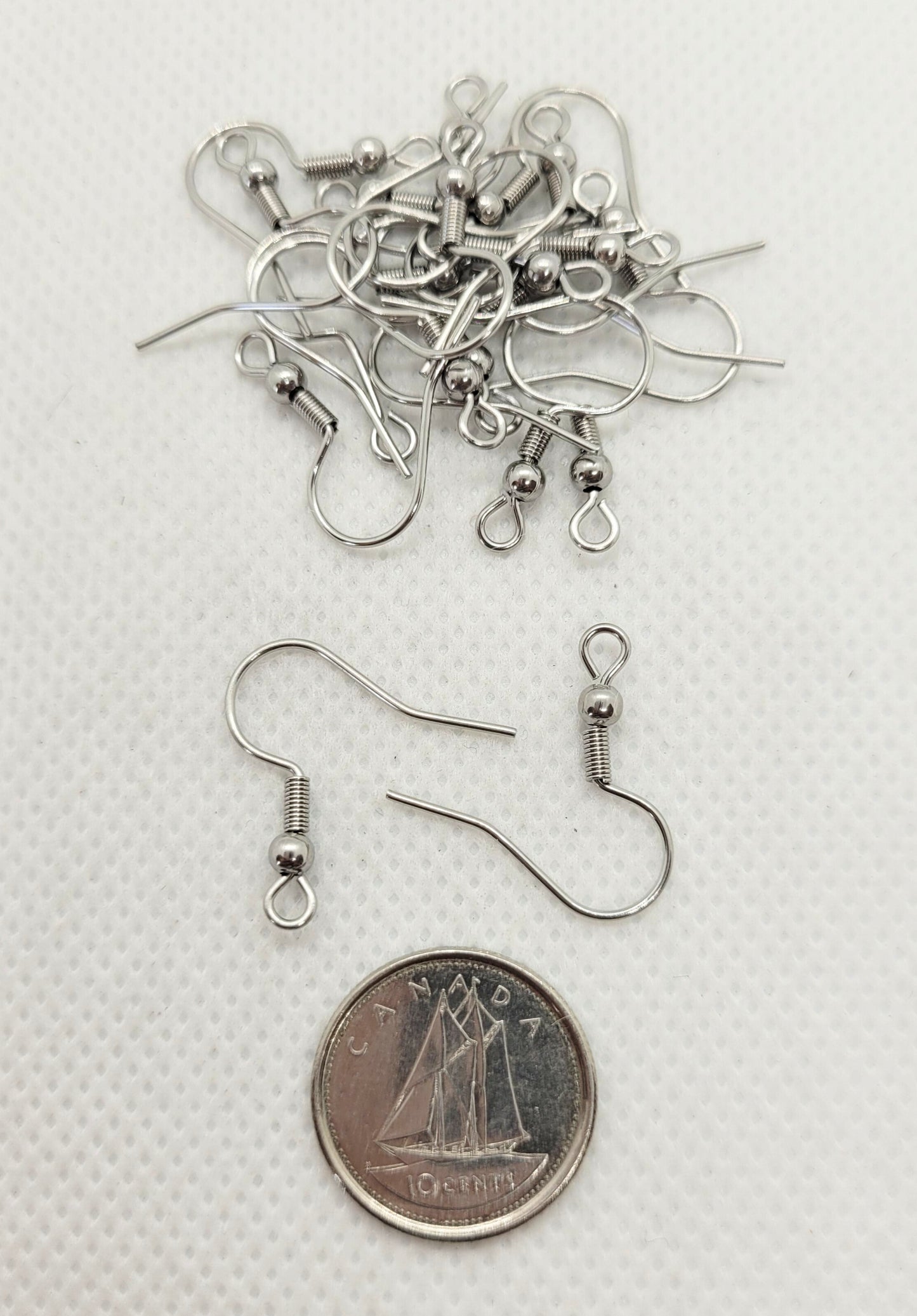 Silver Earring Hooks Ear Wires with Loop, 316 Surgical Stainless Steel, 20 pieces, 20x19.5mm, Hole 2mm, 21 Gauge, Pin 0.7mm