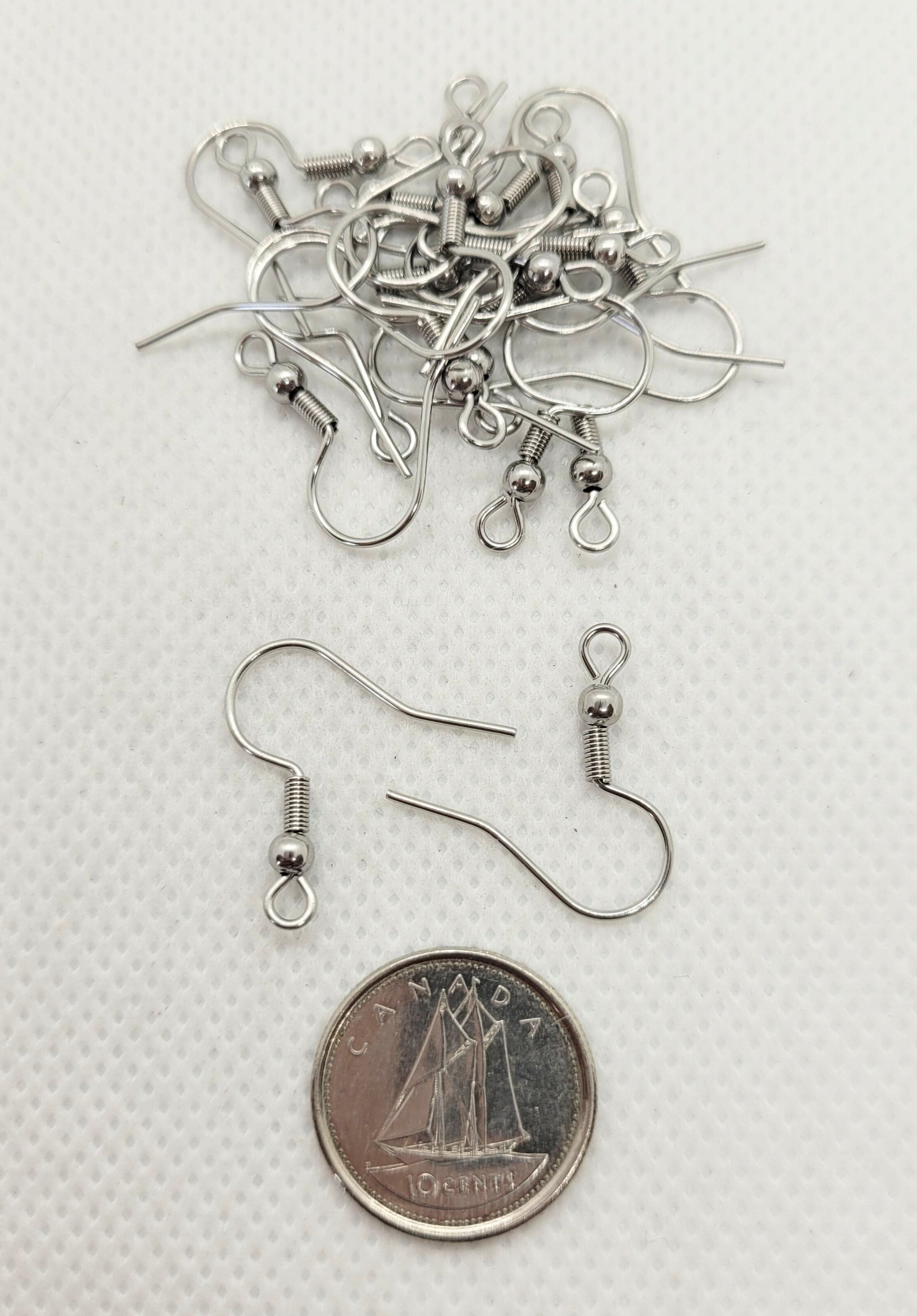 Silver Earring Hooks Ear Wires with Loop, 316 Surgical Stainless Steel, 20 pieces, 20x19.5mm, Hole 2mm, 21 Gauge, Pin 0.7mm