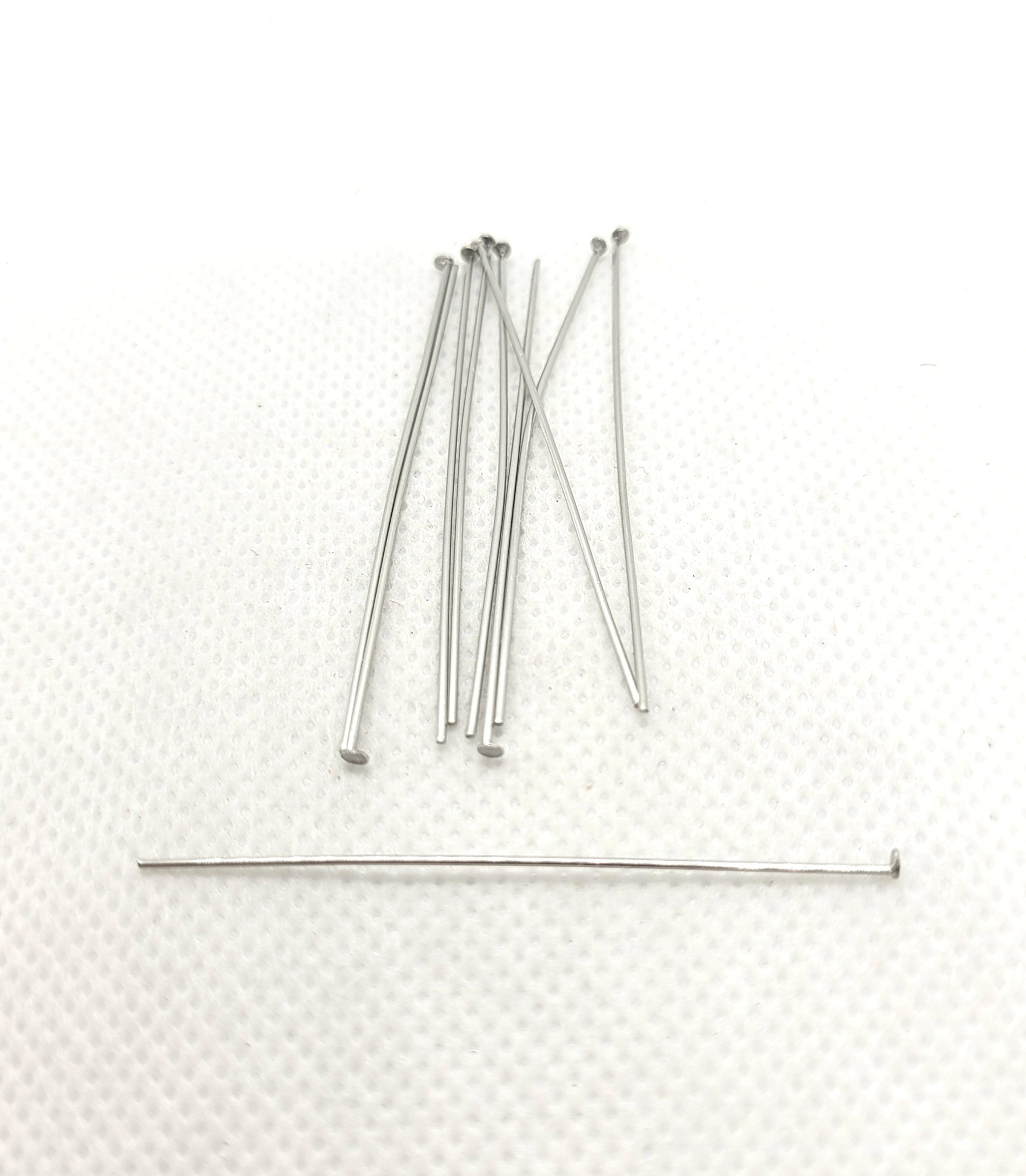 Silver Flat Head Pins, 50mm, 304 Stainless Steel, 10 pieces, 50x0.7mm, Pin 0.737mm (0.029 in, 21 Gauge), Head: 1.2~1.5mm