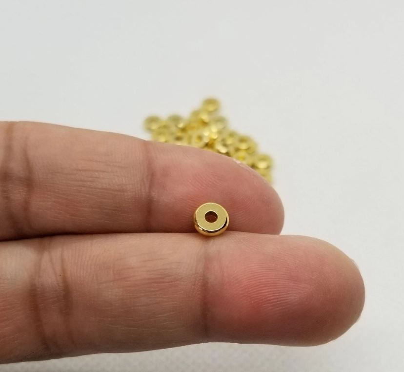 25 pieces Heishi Disc Spacer Beads, 4 Colours, Tibetan Style Alloy, Flat Round, Silver Gunmetal Gold Rose Gold, 6x1.2mm, hole 1.8mm