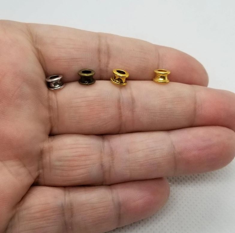 10 pcs Tube Spacer Beads, Rim, Antique Silver, Bronze, Gold, Antique Gold, Lead Cadmium Nickel Free, Flat Round, 6.5x4mm, Large Hole 3mm