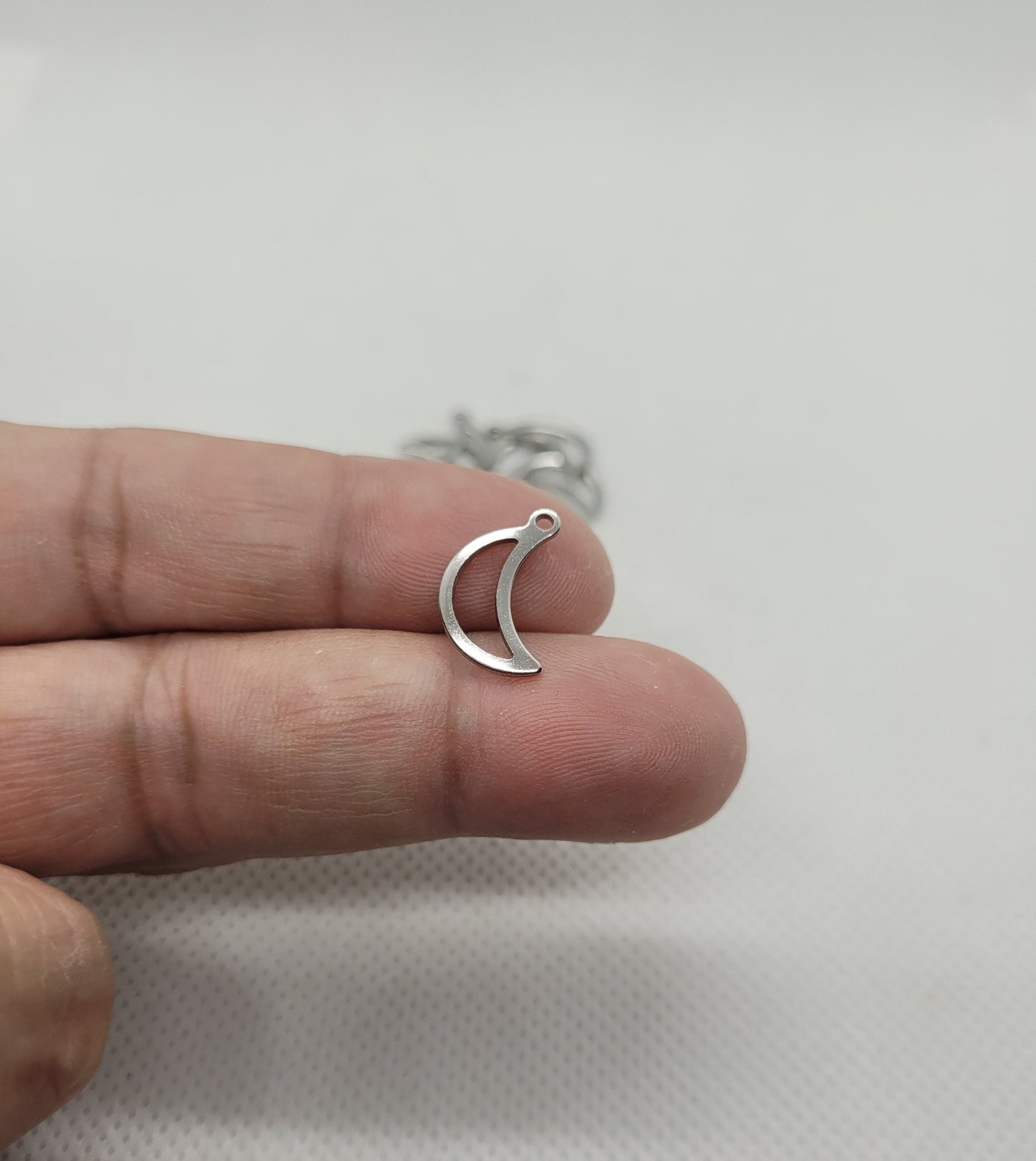 Small moon charms, 304 Stainless Steel, 10 pcs, Open Pendants, Moon, Stainless Steel Color, 15x9x0.8mm, Hole: 1.2mm