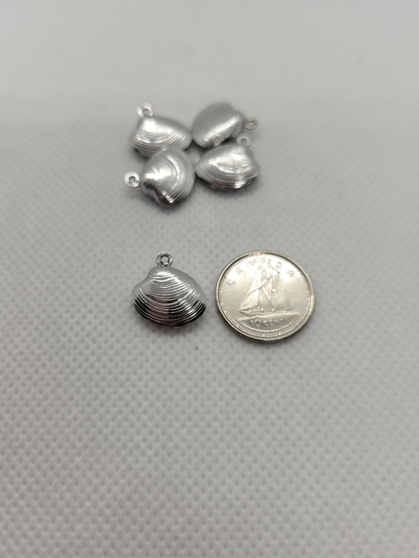 Stainless Steel Clam Shell Charms, 5 pcs, 304 Stainless Steel, Whole Clam Shell, Silver, 13.5x14x4mm, Hole: 1mm