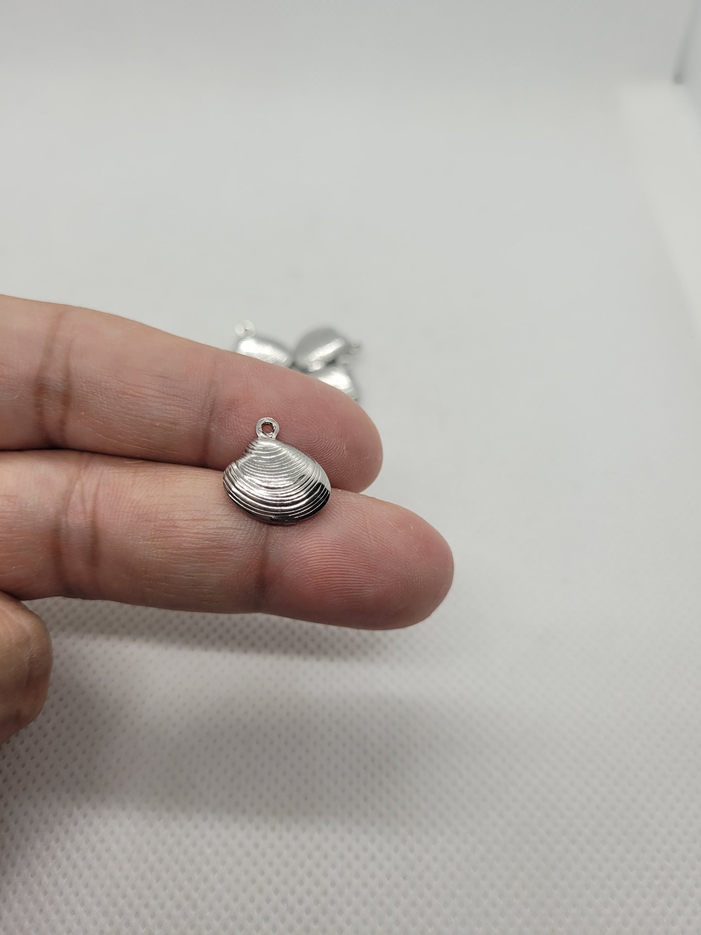 Stainless Steel Clam Shell Charms, 5 pcs, 304 Stainless Steel, Whole Clam Shell, Silver, 13.5x14x4mm, Hole: 1mm
