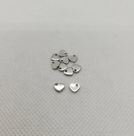 10 pcs Silver Heart Charm, 304 Stainless Steel, Tag Charm, Small Extender Charm, 6x5x0.9mm, Hole: 1mm