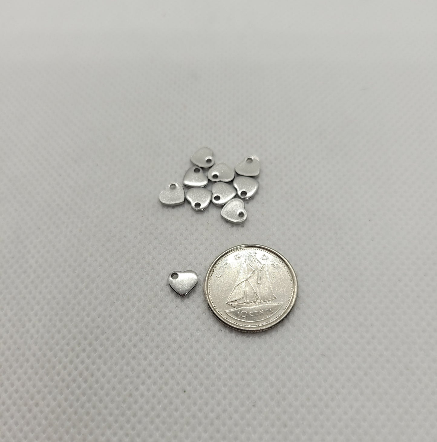 10 pcs Silver Heart Charm, 304 Stainless Steel, Tag Charm, Small Extender Charm, 6x5x0.9mm, Hole: 1mm