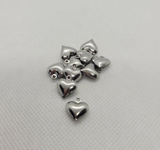 10 pcs Heart Charms, 304 Stainless Steel, Silver, Hollow, 13x11.5x4.8mm, Hole 1.2mm