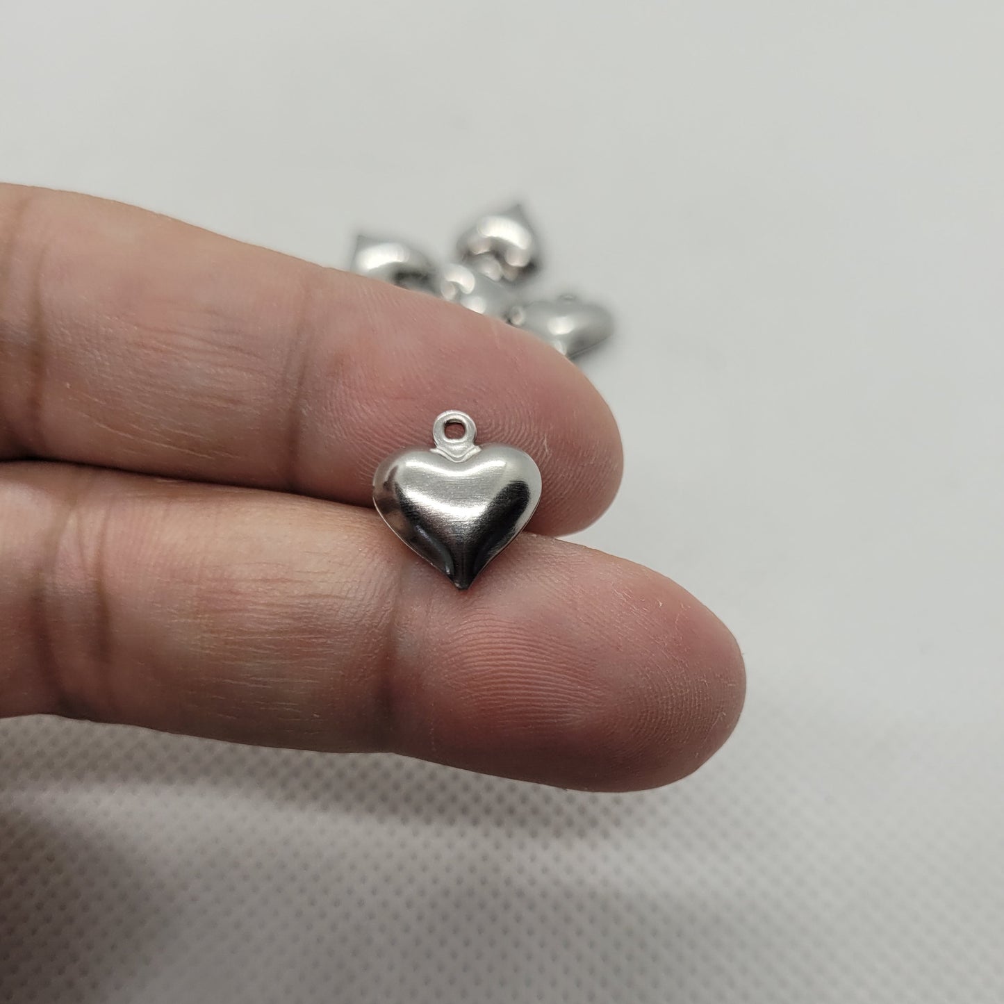 10 pcs Heart Charms, 304 Stainless Steel, Silver, Hollow, 13x11.5x4.8mm, Hole 1.2mm