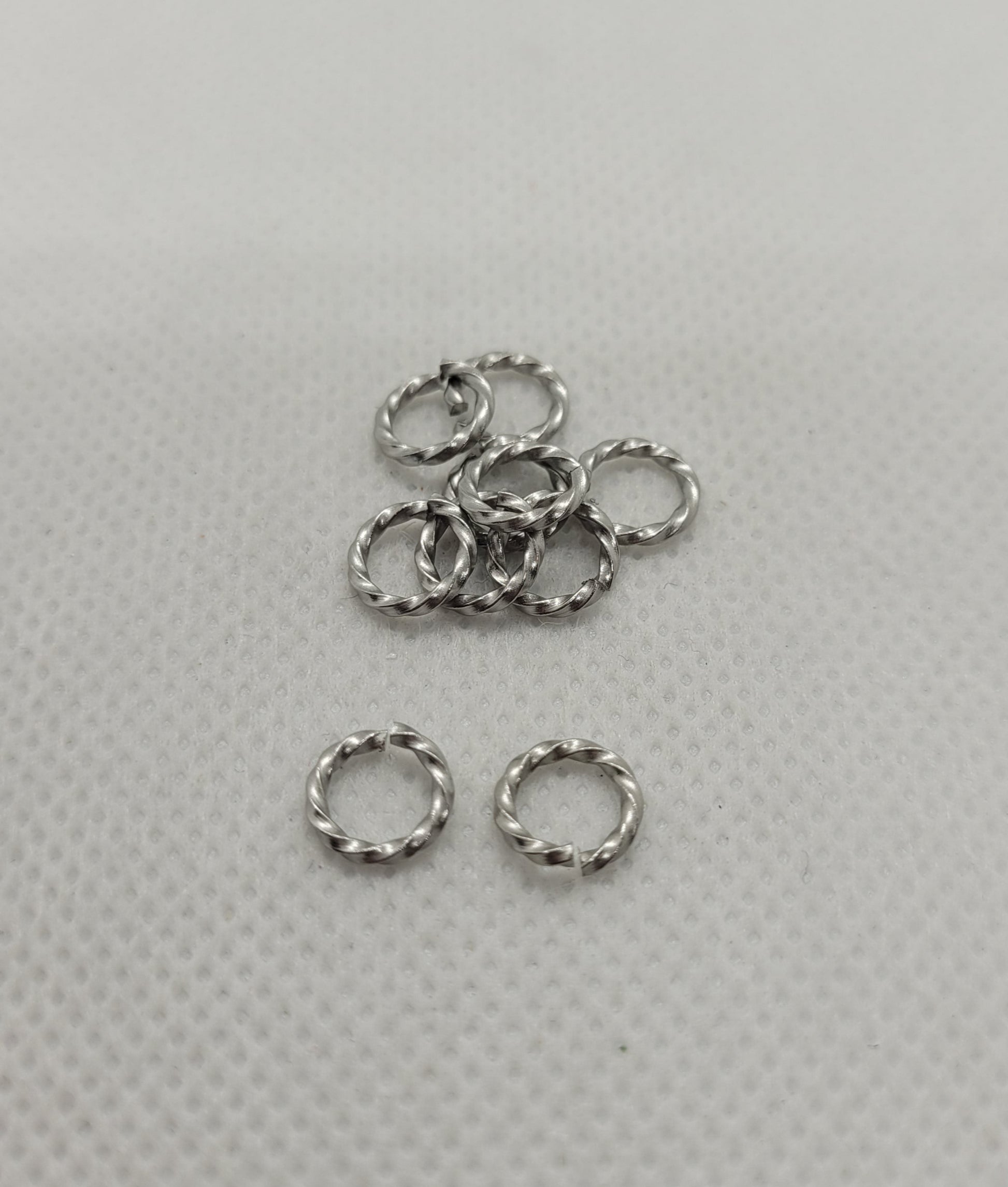 Silver Open Jump Rings, 304 Stainless Steel, 10 pieces, 8x1.2mm, Inner Diameter 5.5~6mm, Unique Twisted Jump Rings