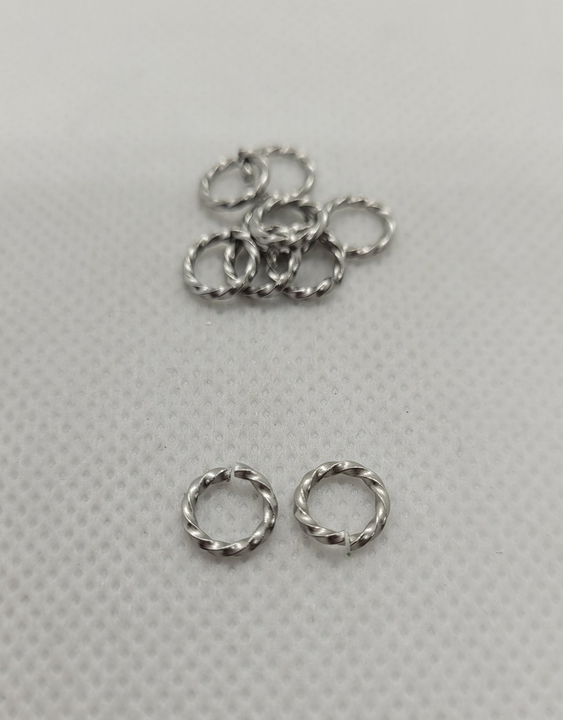 Silver Open Jump Rings, 304 Stainless Steel, 10 pieces, 8x1.2mm, Inner Diameter 5.5~6mm, Unique Twisted Jump Rings