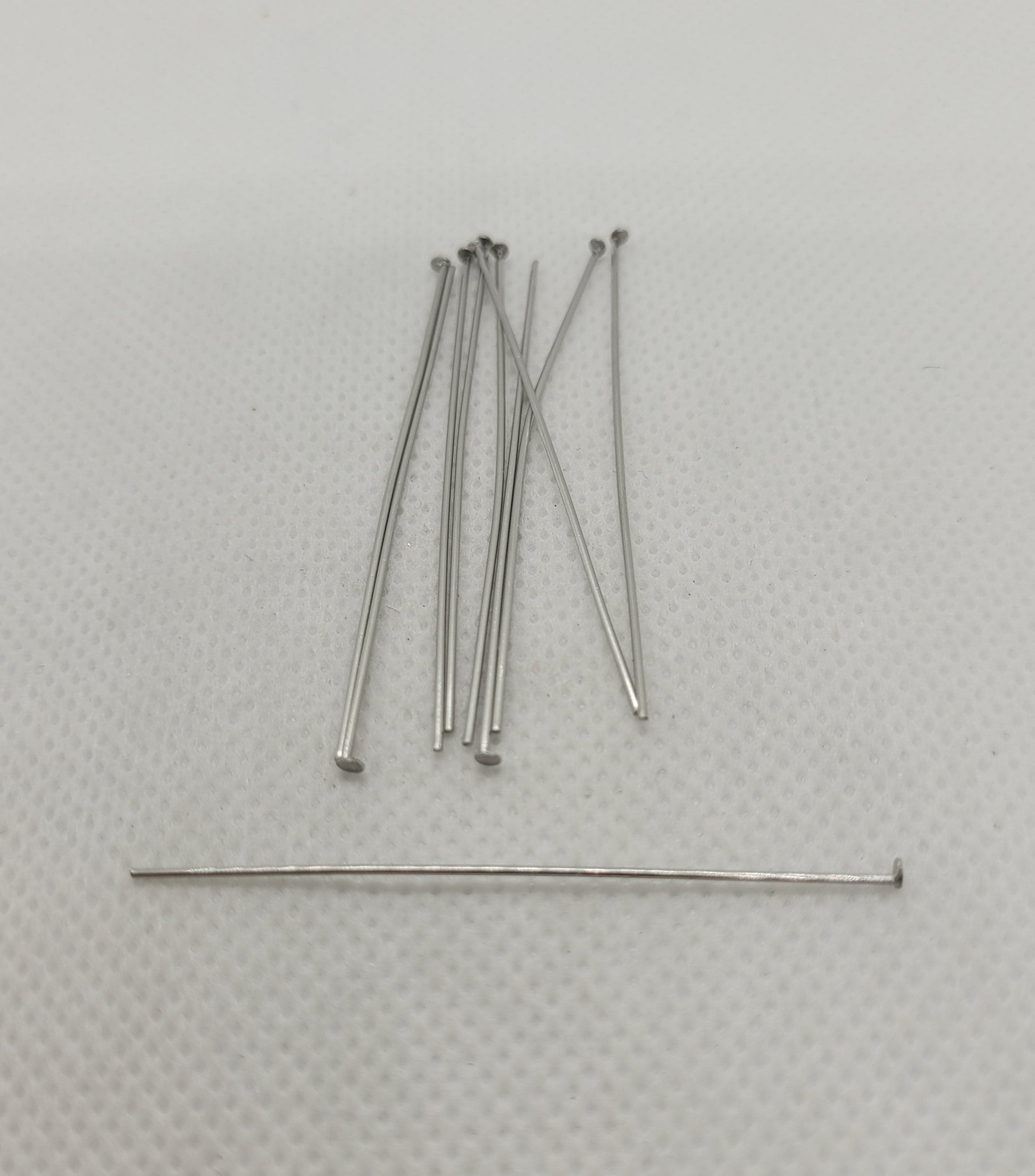 Silver Flat Head Pins, 50mm, 304 Stainless Steel, 10 pieces, 50x0.7mm, Pin 0.737mm (0.029 in, 21 Gauge), Head: 1.2~1.5mm