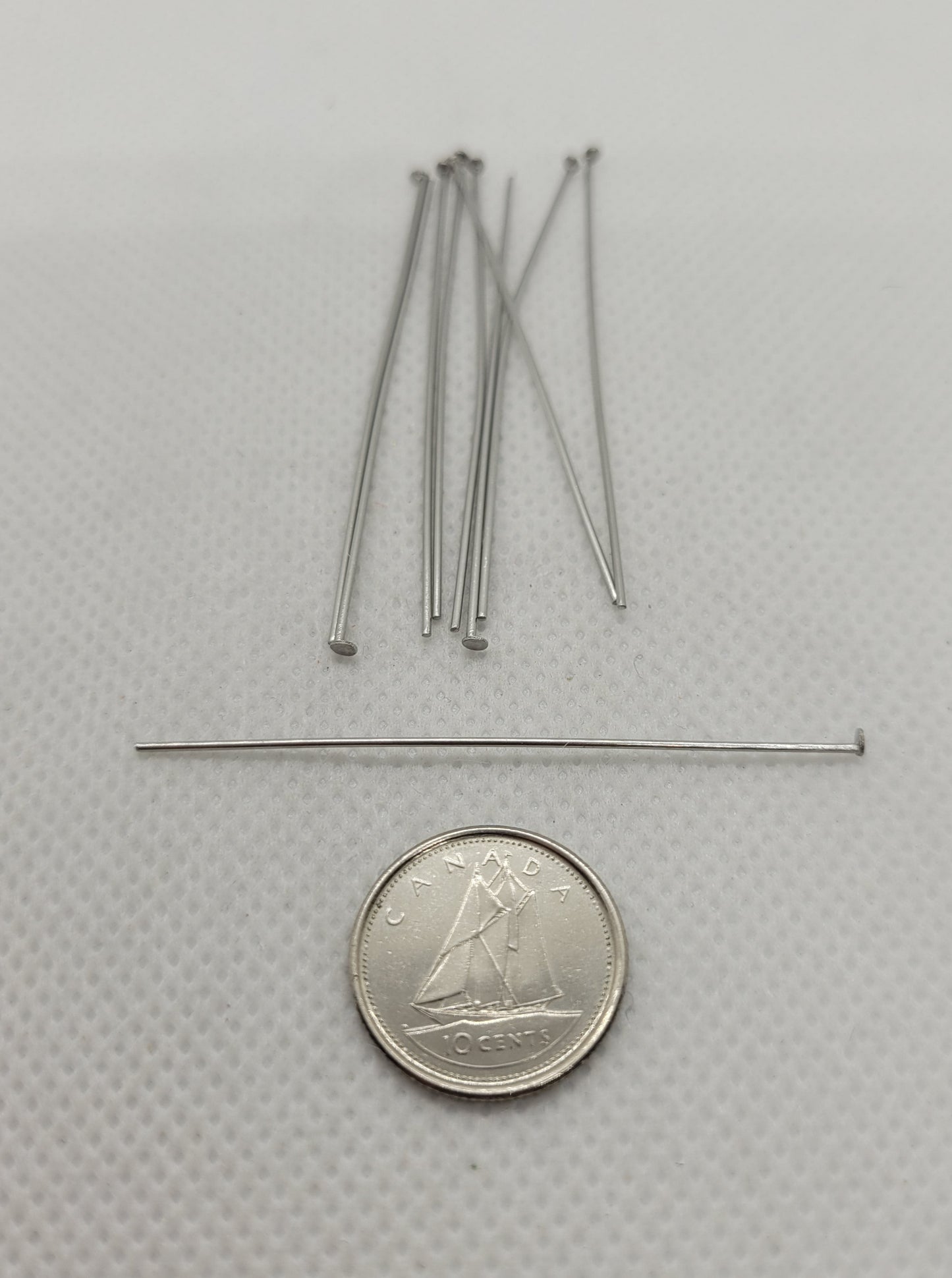 Silver Flat Head Pins, 50mm, 304 Stainless Steel, 10 pieces, 50x0.7mm, Pin 0.737mm (0.029 in, 21 Gauge), Head: 1.2~1.5mm