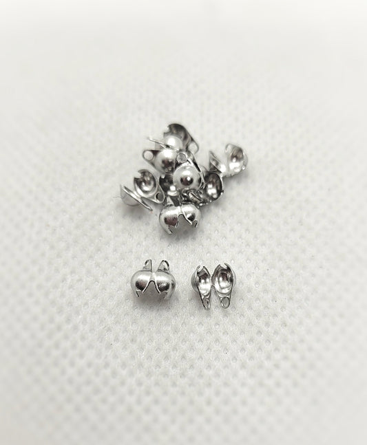 Silver Clamshell Knot Cover Calotte Ends, 10 pieces, 304 Stainless Steel Smooth Surface Bead Tips, 6x4x2.5mm, Hole 1mm, Inner Diameter 2mm