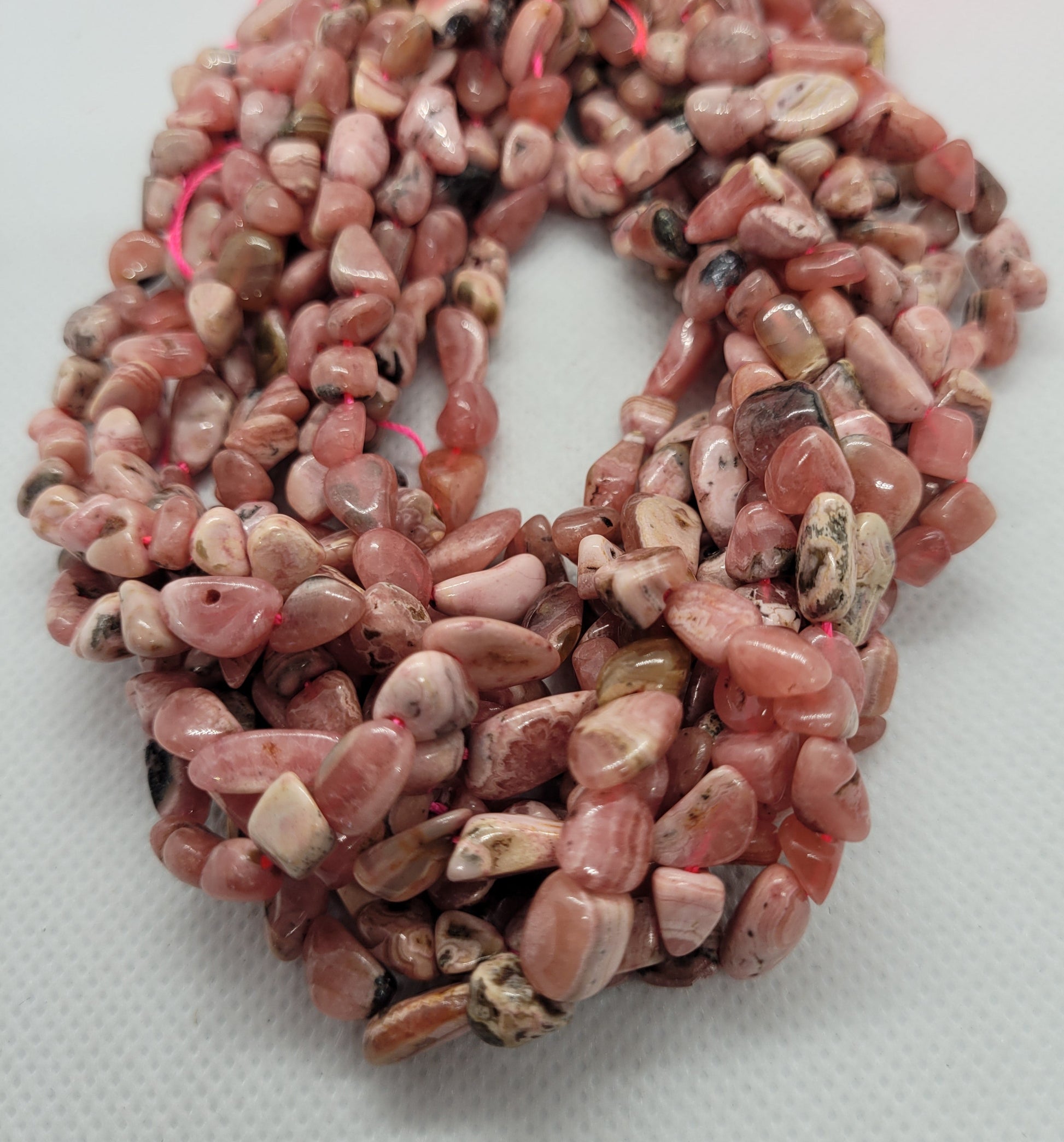 Natural Rhodochrosite Beads, Unique Beads, Tumbled, 1 strand, 5~11x5~8x3~6mm, Hole: 0.8mm, about 52pcs/Strand, about 15 inch strand (40.5cm)