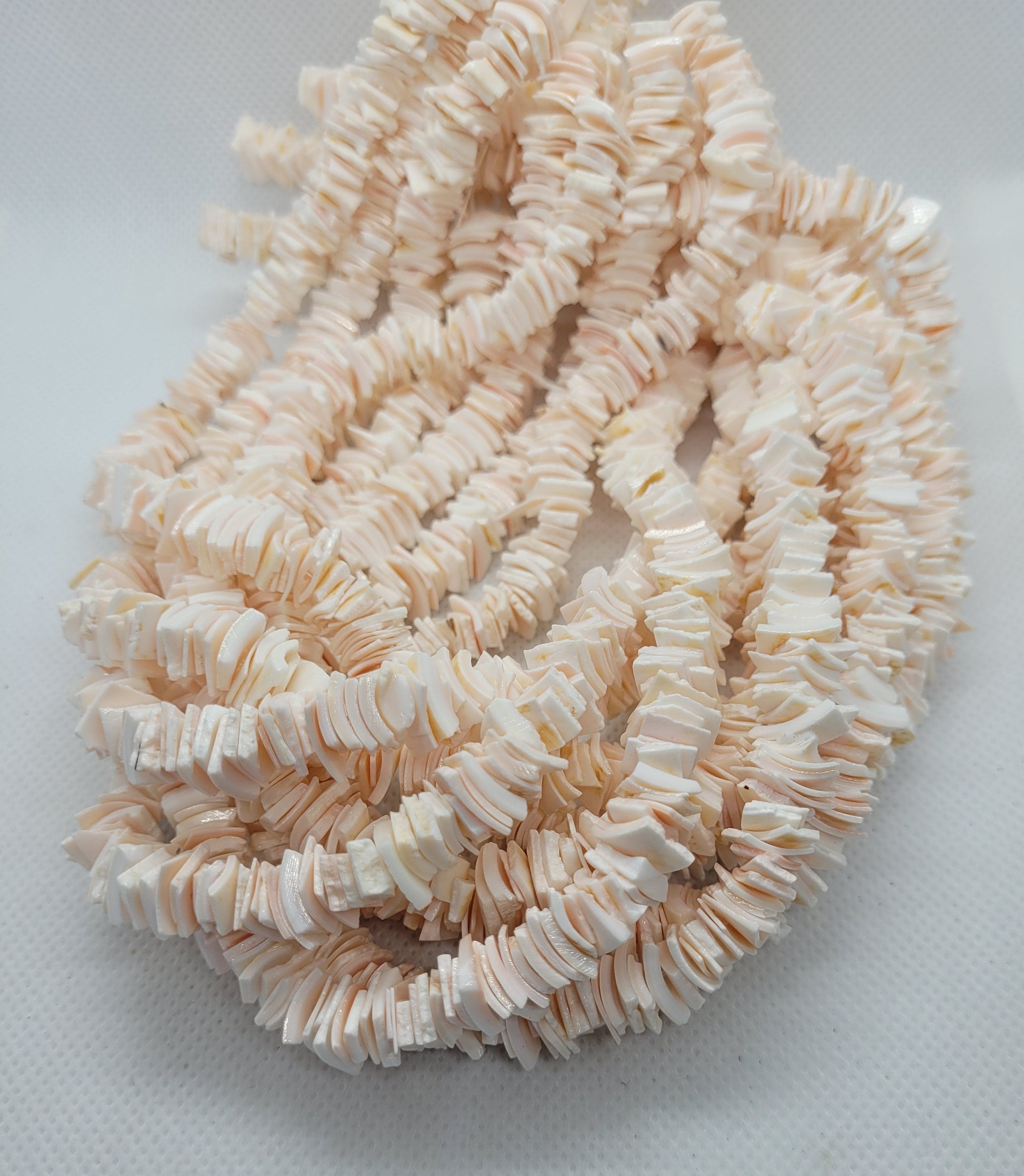Natural Freshwater Shell Beads, Puka Shell, Pale Pink, 1 Strand, 6~10.5x5~8.5x0.5~4mm, Hole: 0.9mm, Full 15 inch strand, about 270pcs/Strand