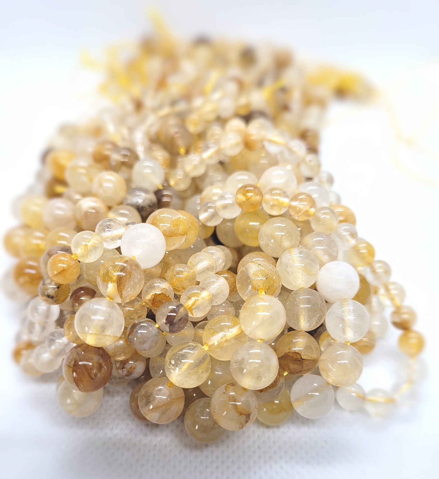 Natural Golden Hematoid Quartz, Golden Healer Quartz, Round, Polished, 1 strand, 6 or 8mm, Hole 1mm, 15" strand, see description for details