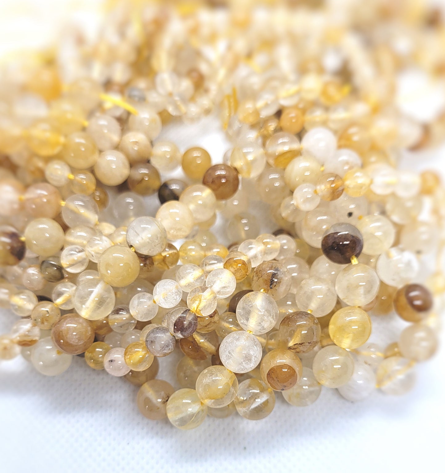 Natural Golden Hematoid Quartz, Golden Healer Quartz, Round, Polished, 1 strand, 6 or 8mm, Hole 1mm, 15" strand, see description for details