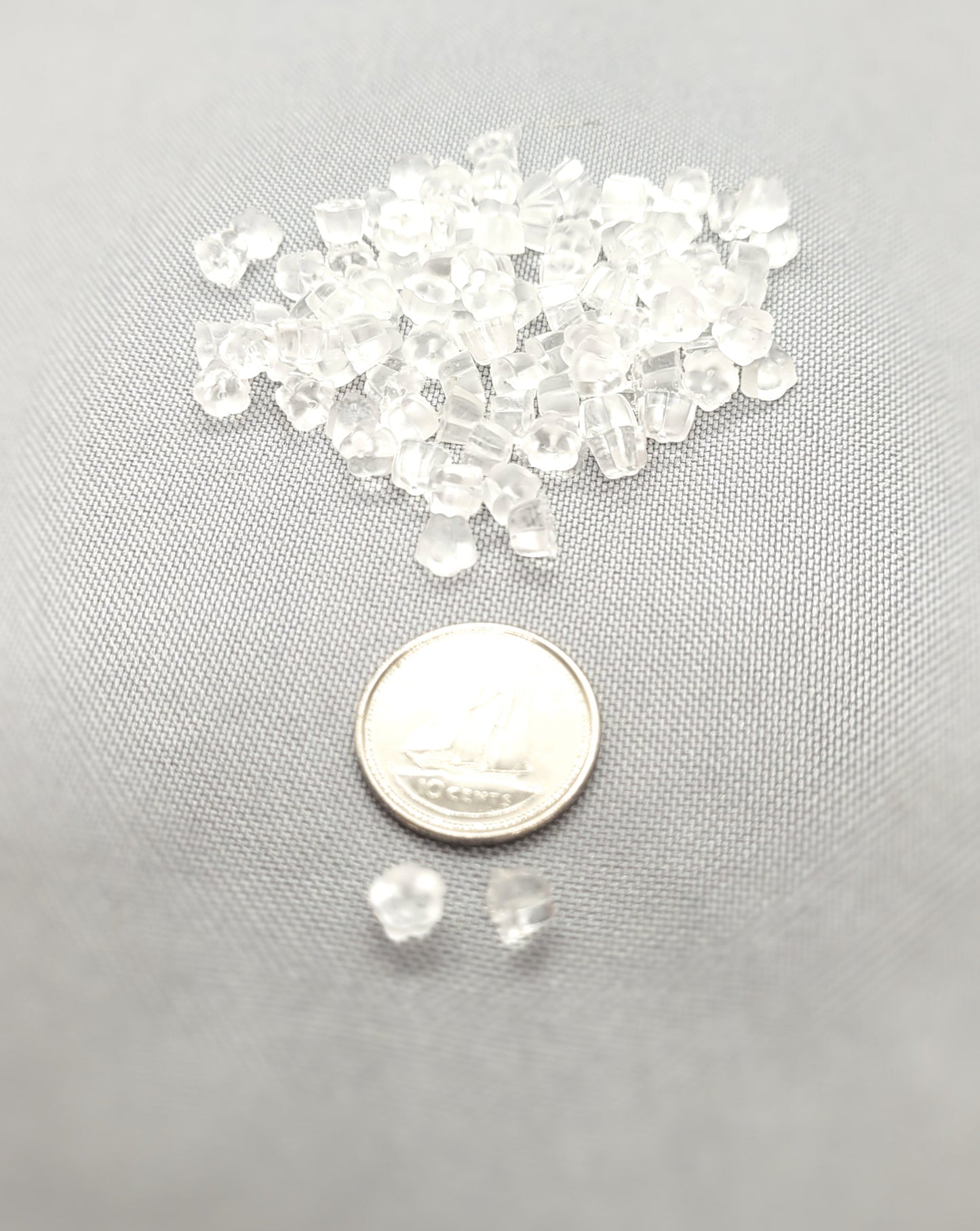 Silicone Earring Backs, Ear Nuts, Round or Flower shape, 100 pcs, Translucent White, Flexible Silicone, Hole 0.7mm, See sizes in description