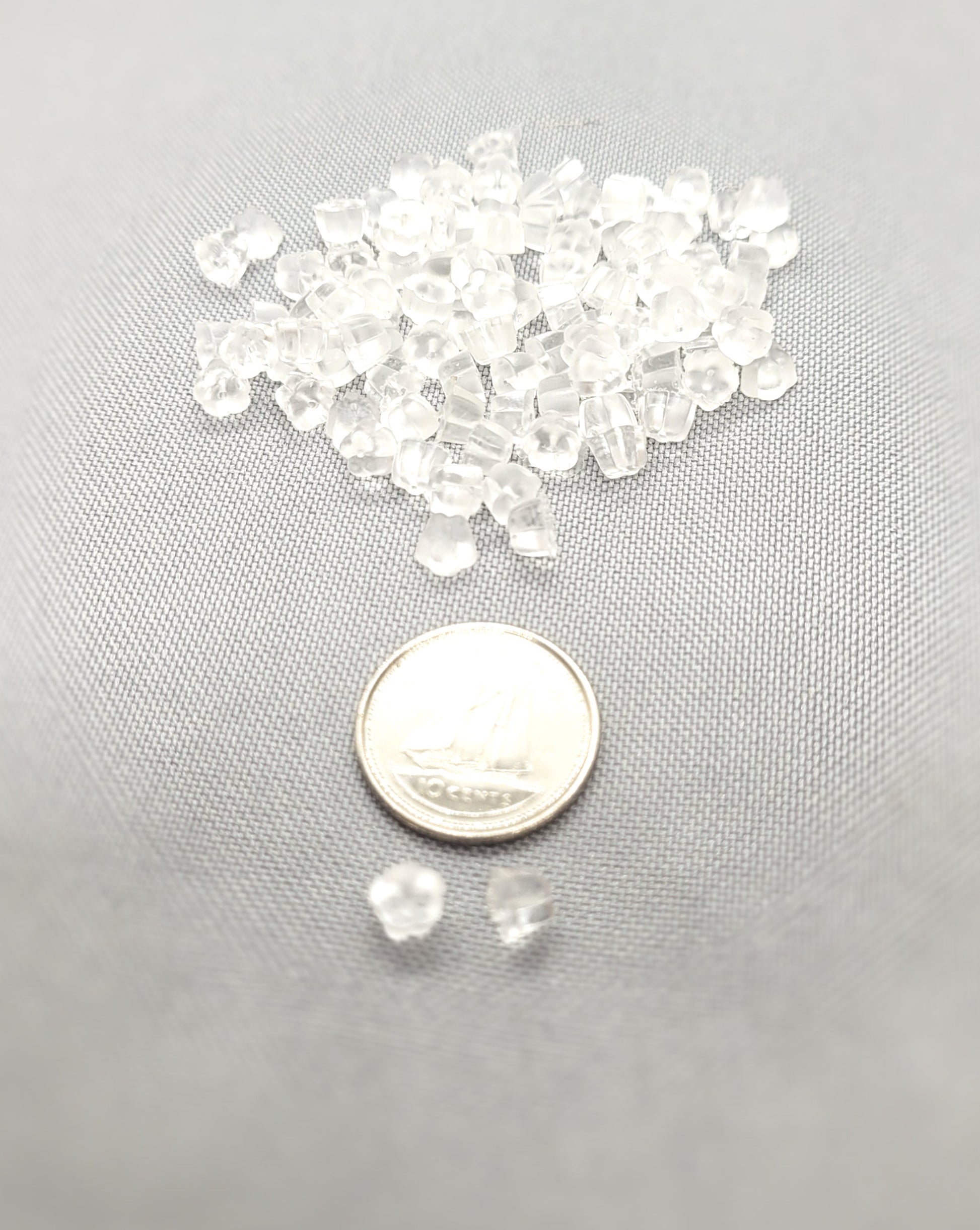 Silicone Earring Backs, Ear Nuts, Round or Flower shape, 100 pcs, Translucent White, Flexible Silicone, Hole 0.7mm, See sizes in description