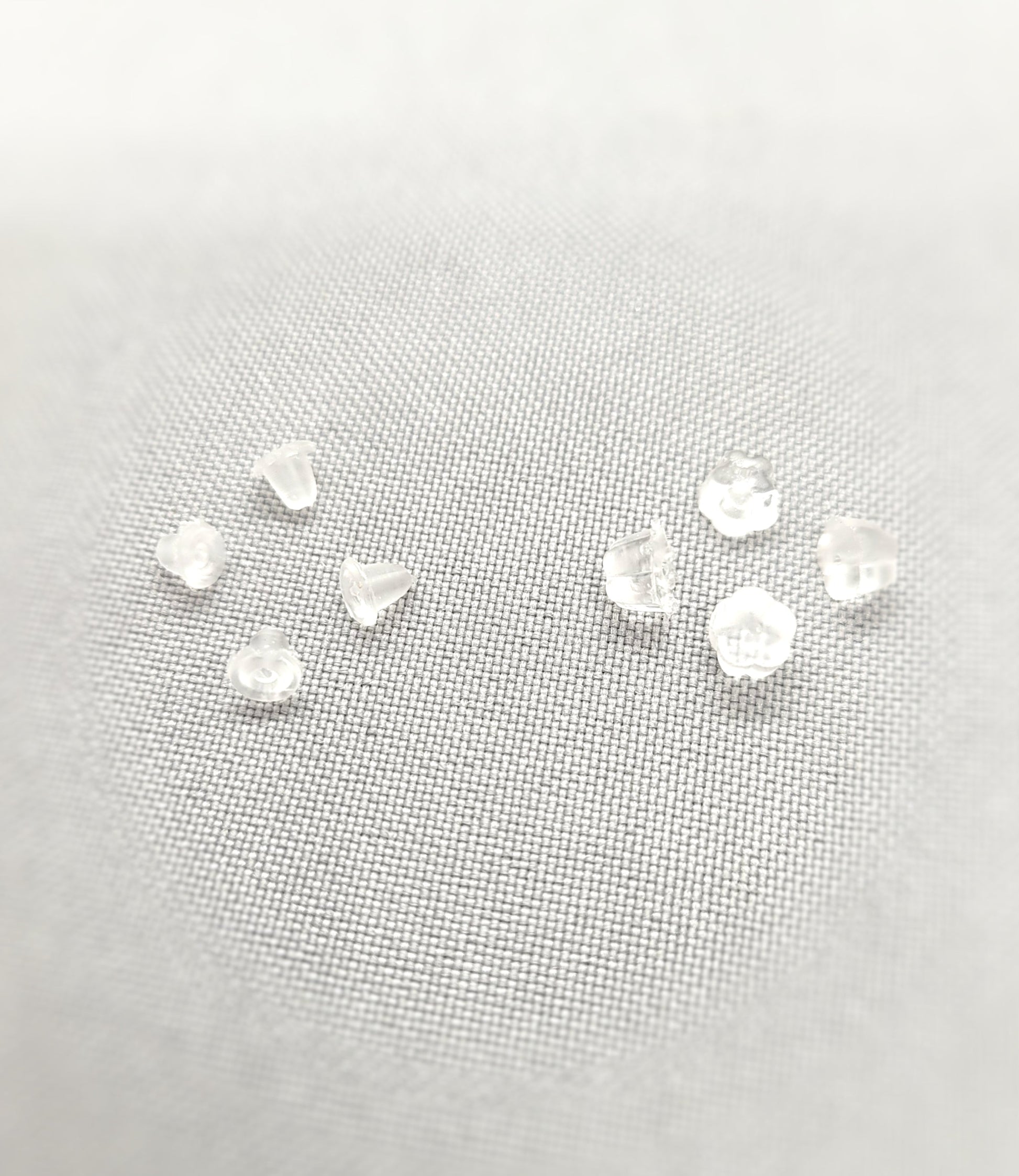 Silicone Earring Backs, Ear Nuts, Round or Flower shape, 100 pcs, Translucent White, Flexible Silicone, Hole 0.7mm, See sizes in description