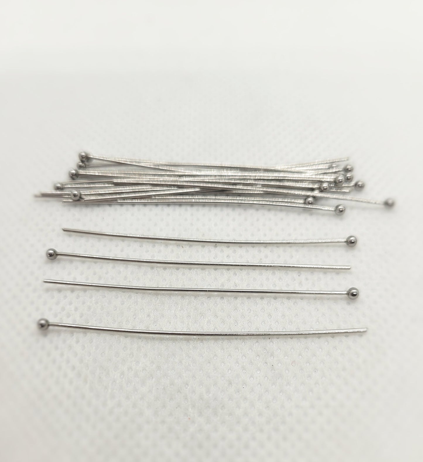 304 Stainless Steel Pins, Eye Pin or Ball Pin, 20 pieces, 50x0.7mm, 21 Gauge, Ball 2mm, Eye 2mm