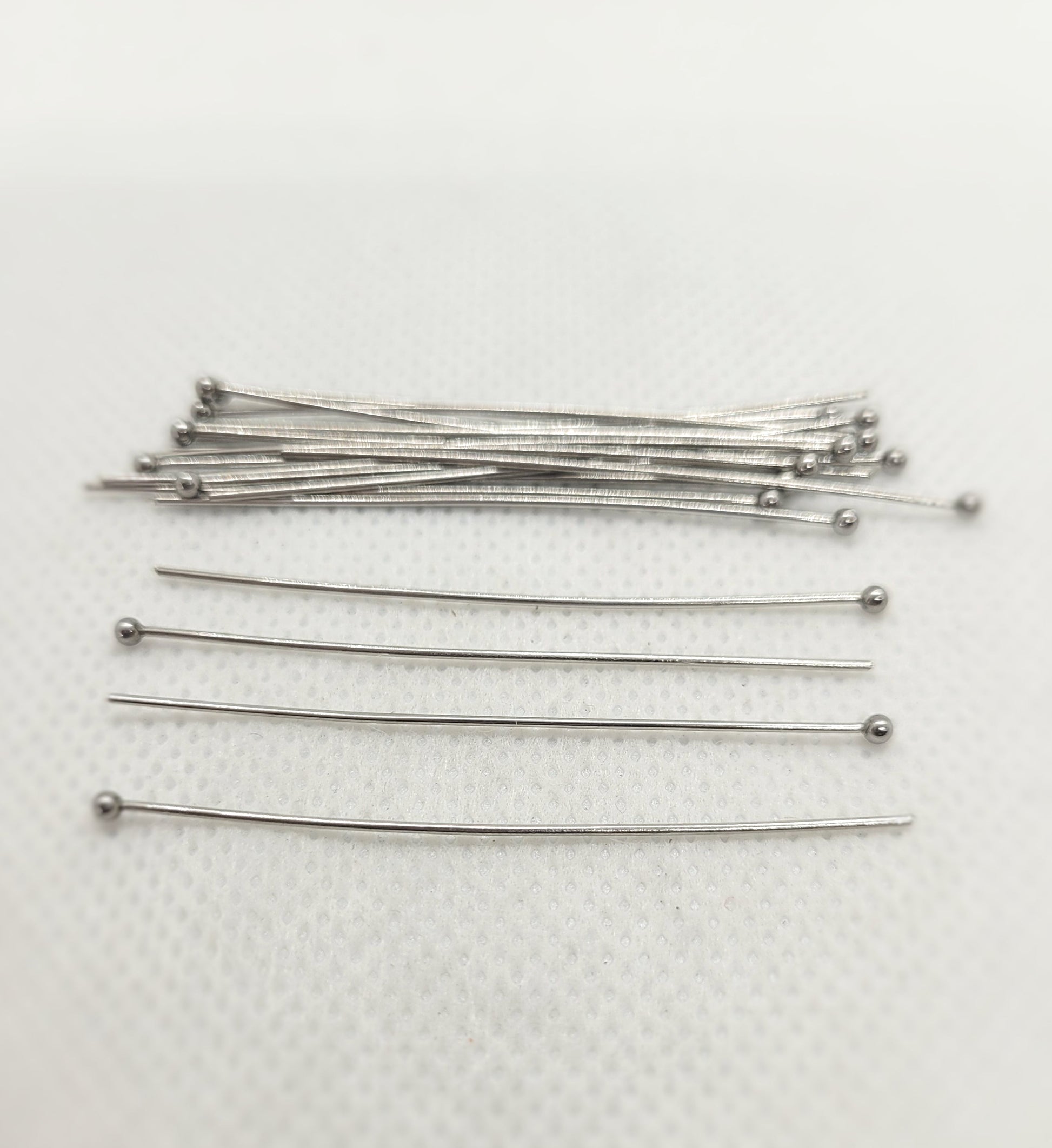 304 Stainless Steel Pins, Eye Pin or Ball Pin, 20 pieces, 50x0.7mm, 21 Gauge, Ball 2mm, Eye 2mm