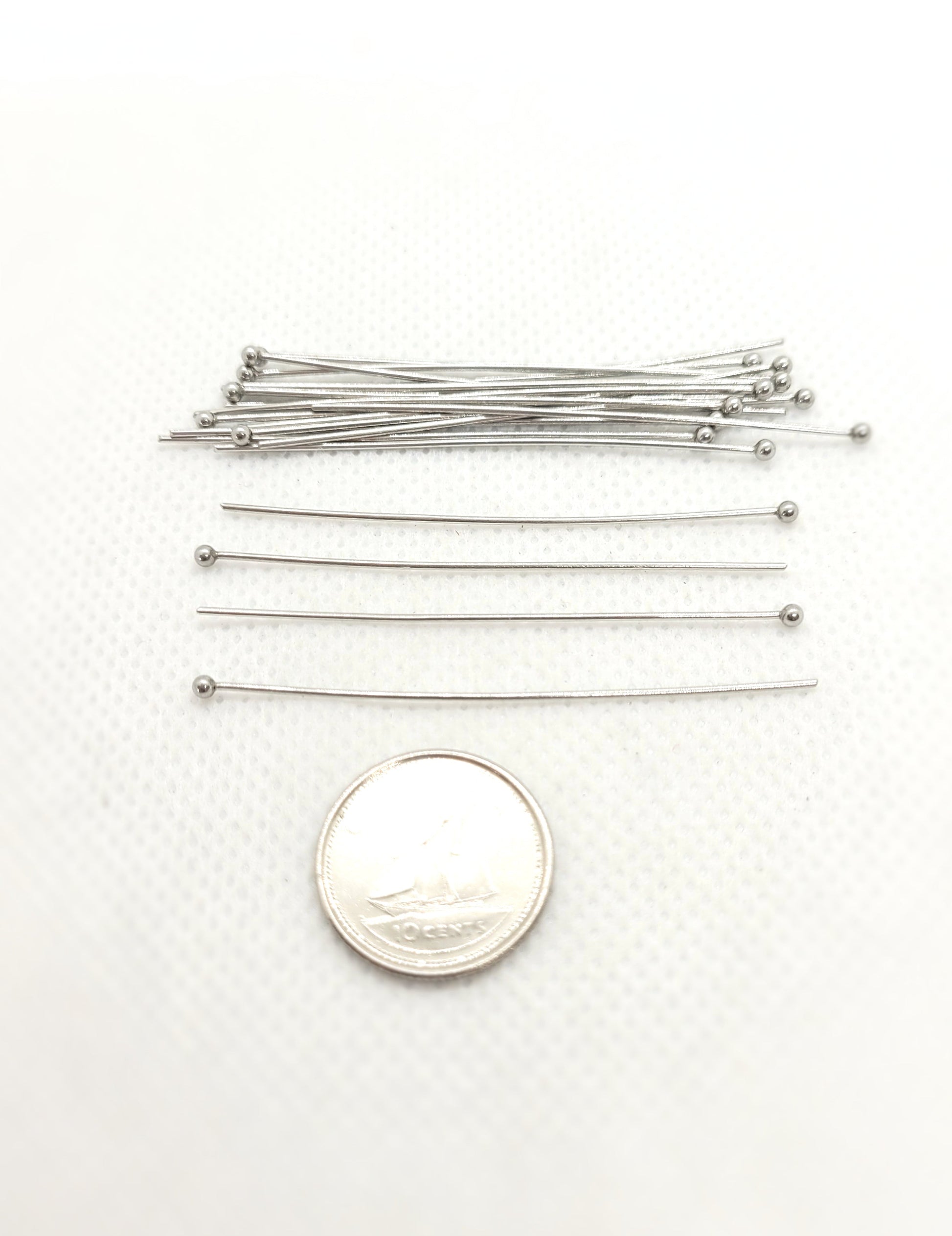 304 Stainless Steel Pins, Eye Pin or Ball Pin, 20 pieces, 50x0.7mm, 21 Gauge, Ball 2mm, Eye 2mm