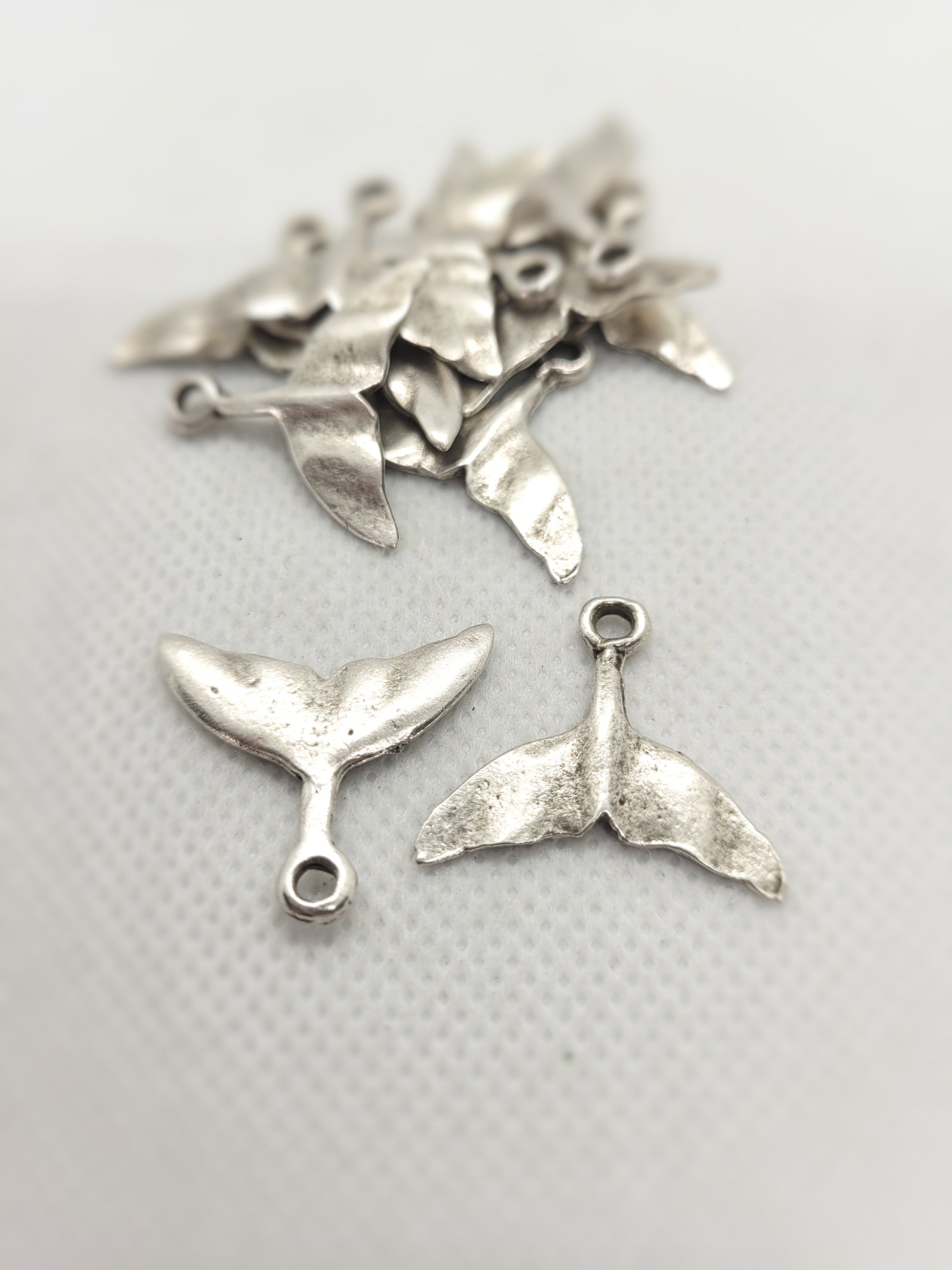 Silver Whale Tail Charm Mermaid Tail Pendant, Antiqued Pewter, Mykonos, priced per piece, 20x25mm, Hole 3mm, Lead Free