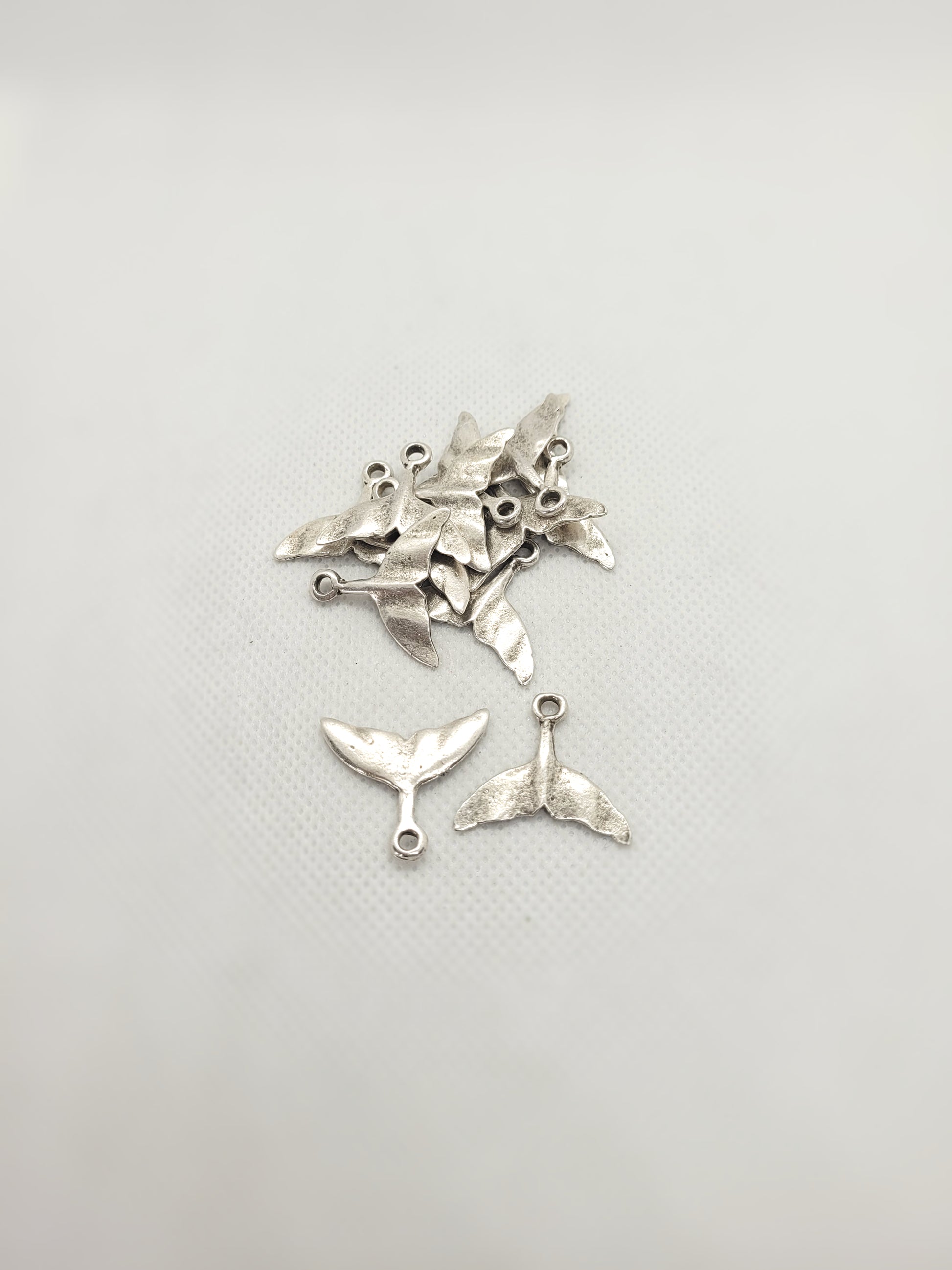 Silver Whale Tail Charm Mermaid Tail Pendant, Antiqued Pewter, Mykonos, priced per piece, 20x25mm, Hole 3mm, Lead Free