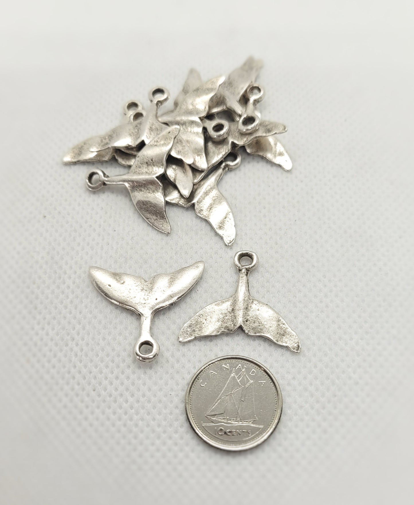 Silver Whale Tail Charm Mermaid Tail Pendant, Antiqued Pewter, Mykonos, priced per piece, 20x25mm, Hole 3mm, Lead Free