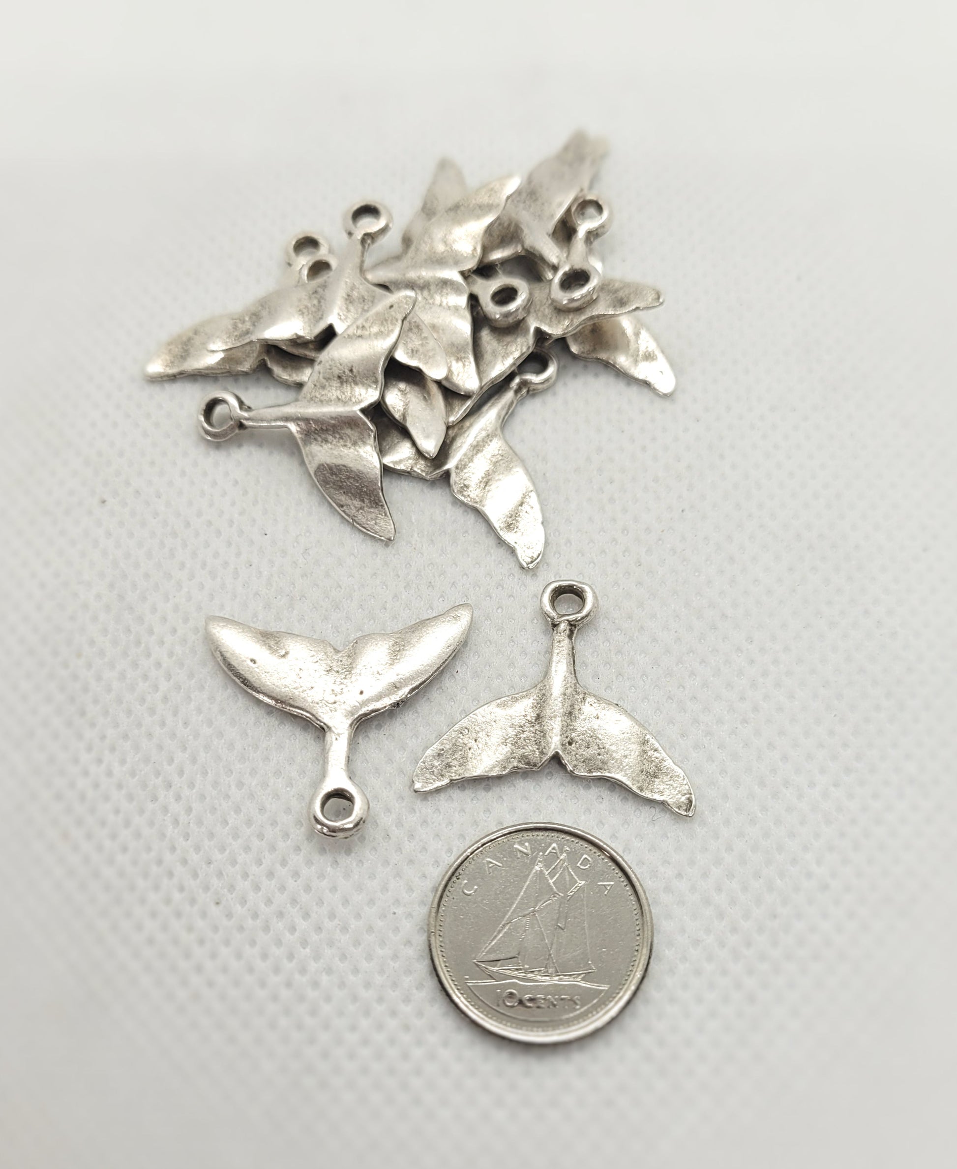 Silver Whale Tail Charm Mermaid Tail Pendant, Antiqued Pewter, Mykonos, priced per piece, 20x25mm, Hole 3mm, Lead Free