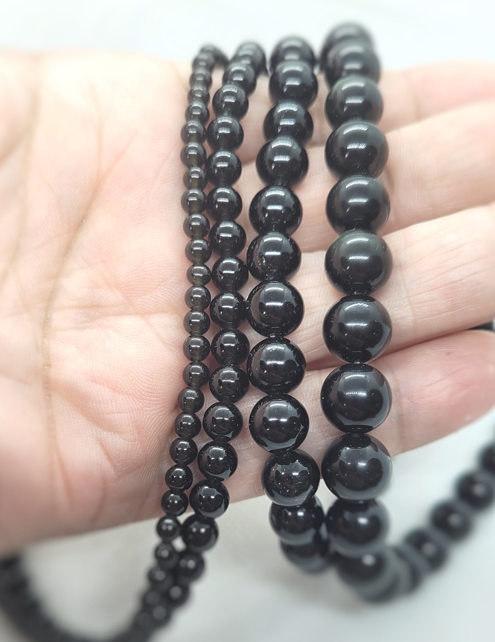 Natural Black Obsidian Beads, Round, Polished, 1 strand, 4, 6, 8, 10mm, Hole 1mm; Full Strand, See description for more