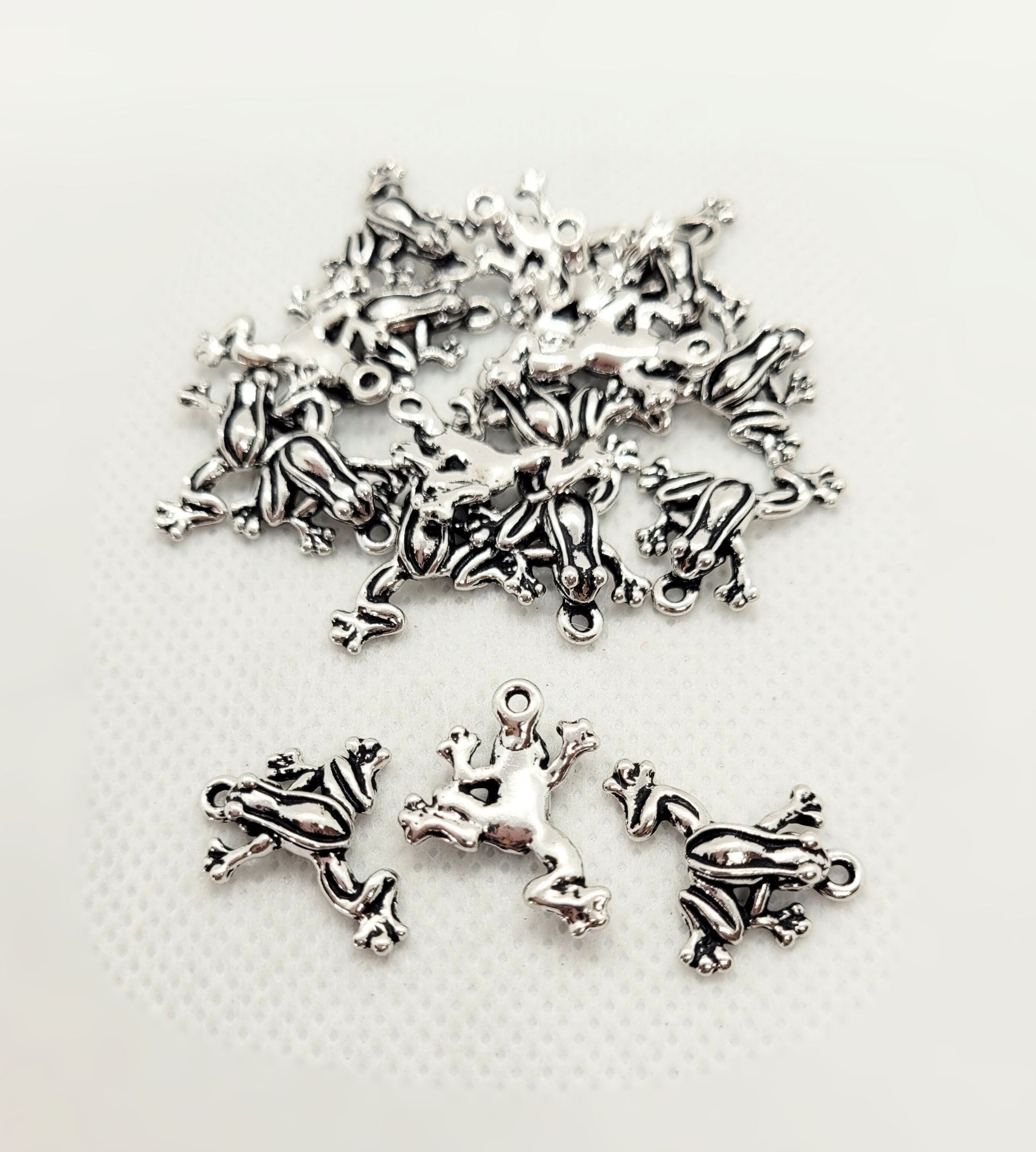 Silver Frog Charm Pendant by TierraCast, Cast Pewter, Lead Free, 20x15mm, Hole 2mm, priced per piece