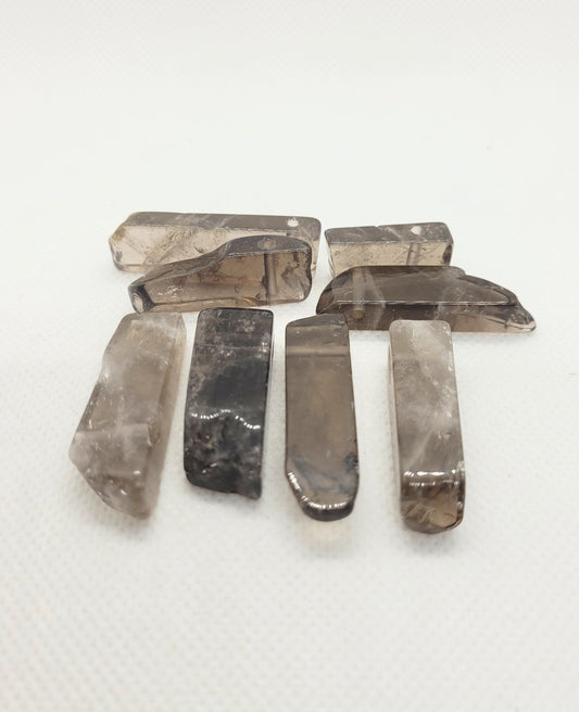 Natural Smoky Quartz Points, Loose, Semi Polish, 4 pieces, Top Drilled, Not Strung, Rectangle, about 20~65x7~15x6~10mm, Hole: 2mm